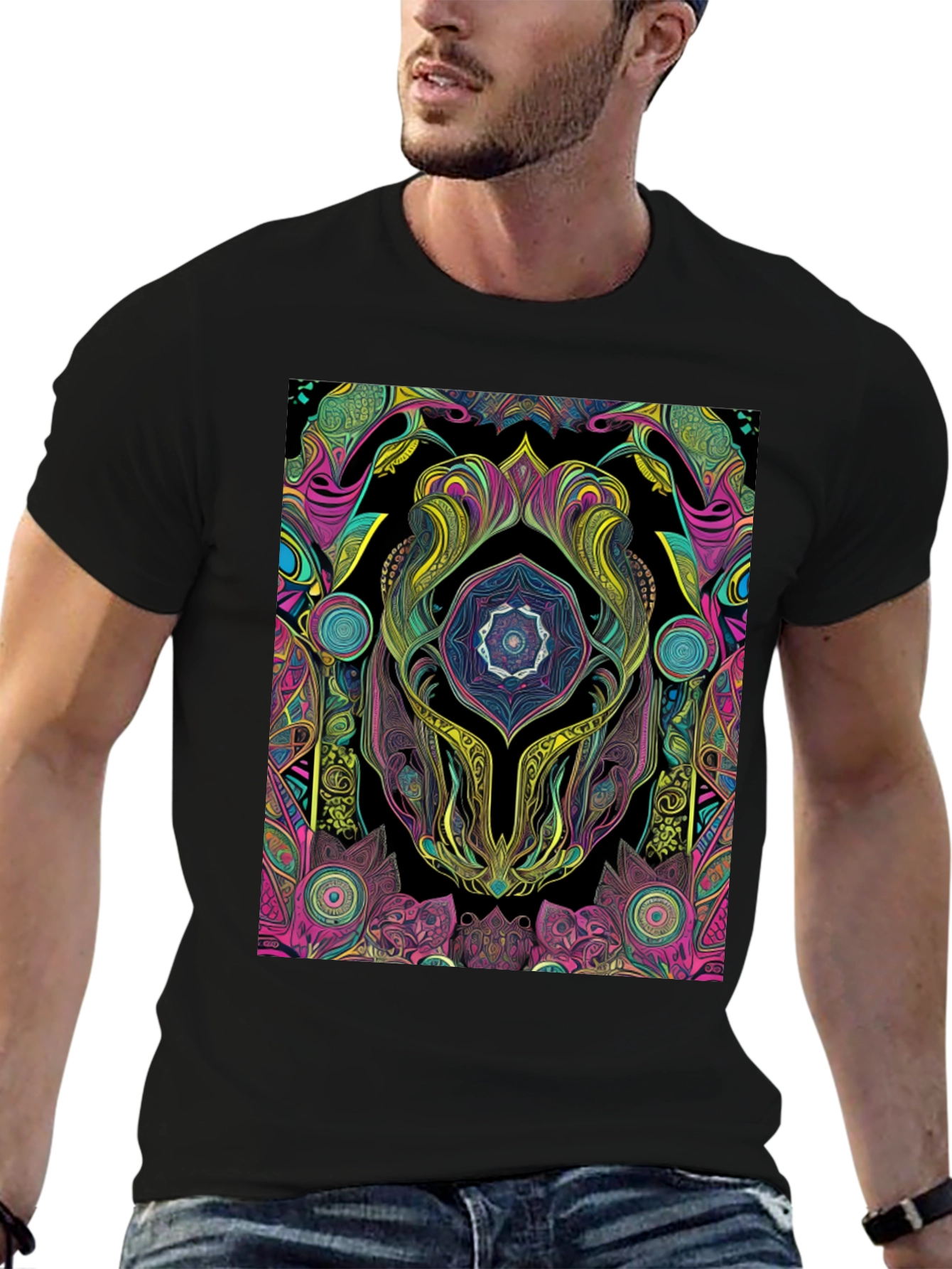 Psychedelic Mandala Graphic Black Tee