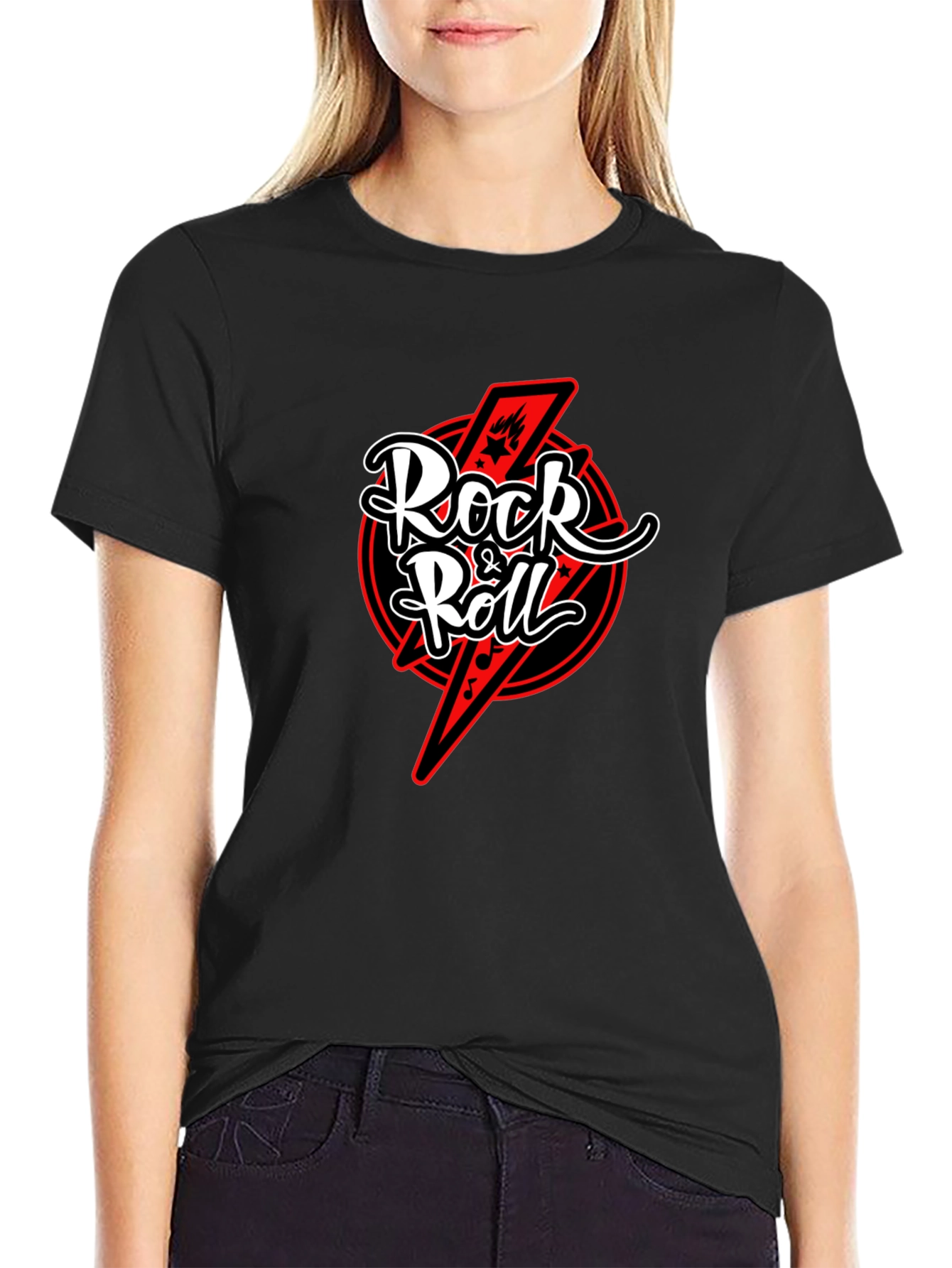 Rock & Roll Graphic Tee - Black Cotton T-Shirt