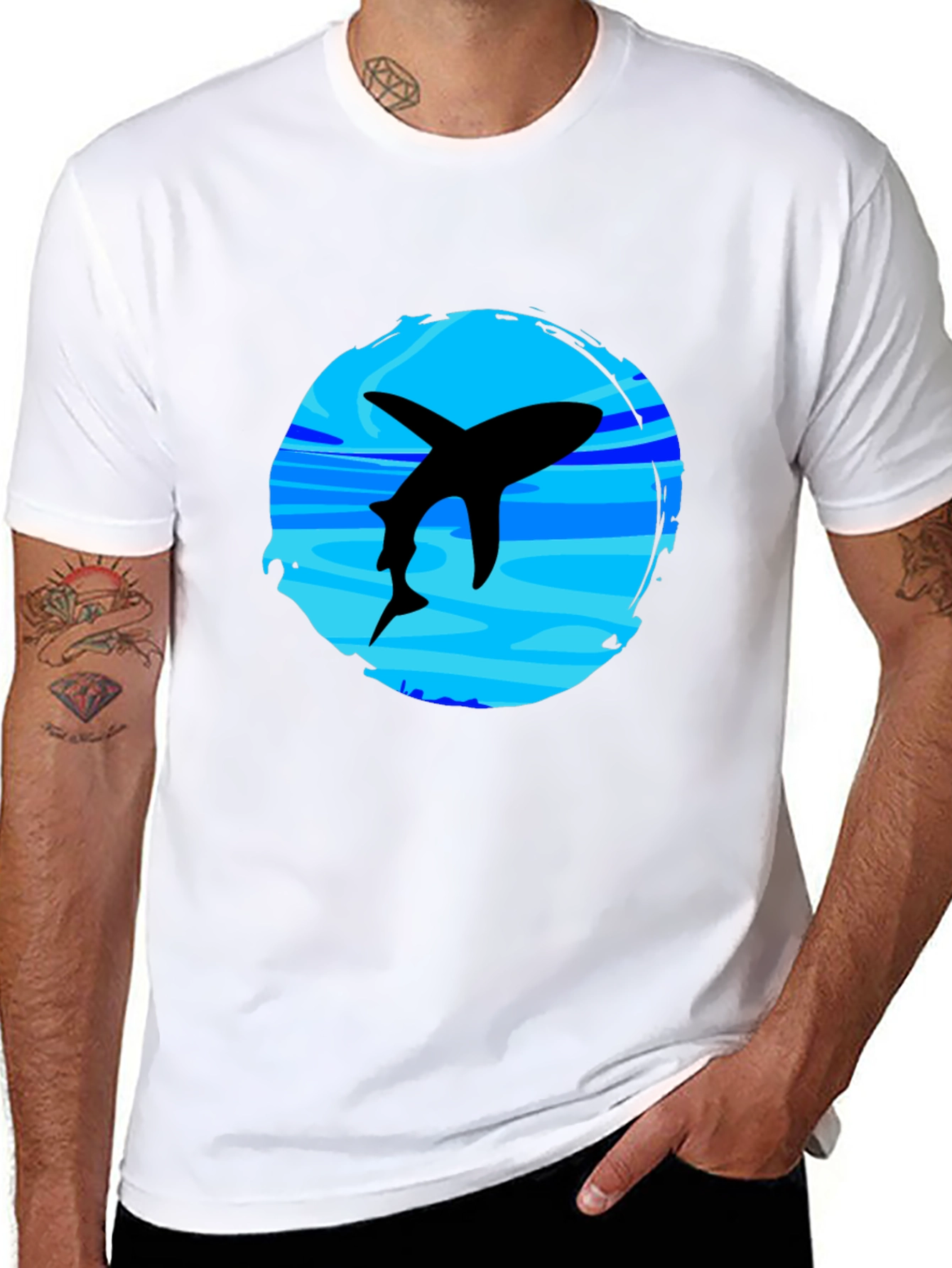 Shark Graphic T-Shirt - Black Crew Neck Tee
