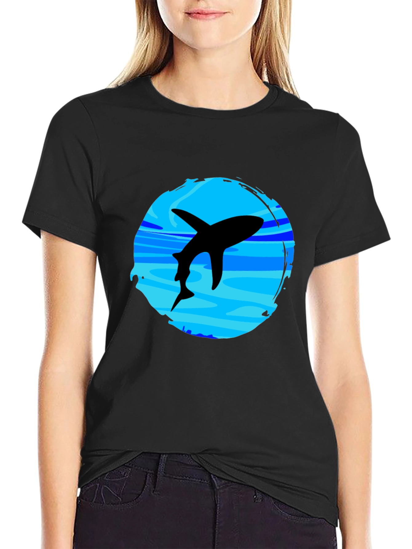 Shark Graphic T-Shirt - Black Crew Neck Tee