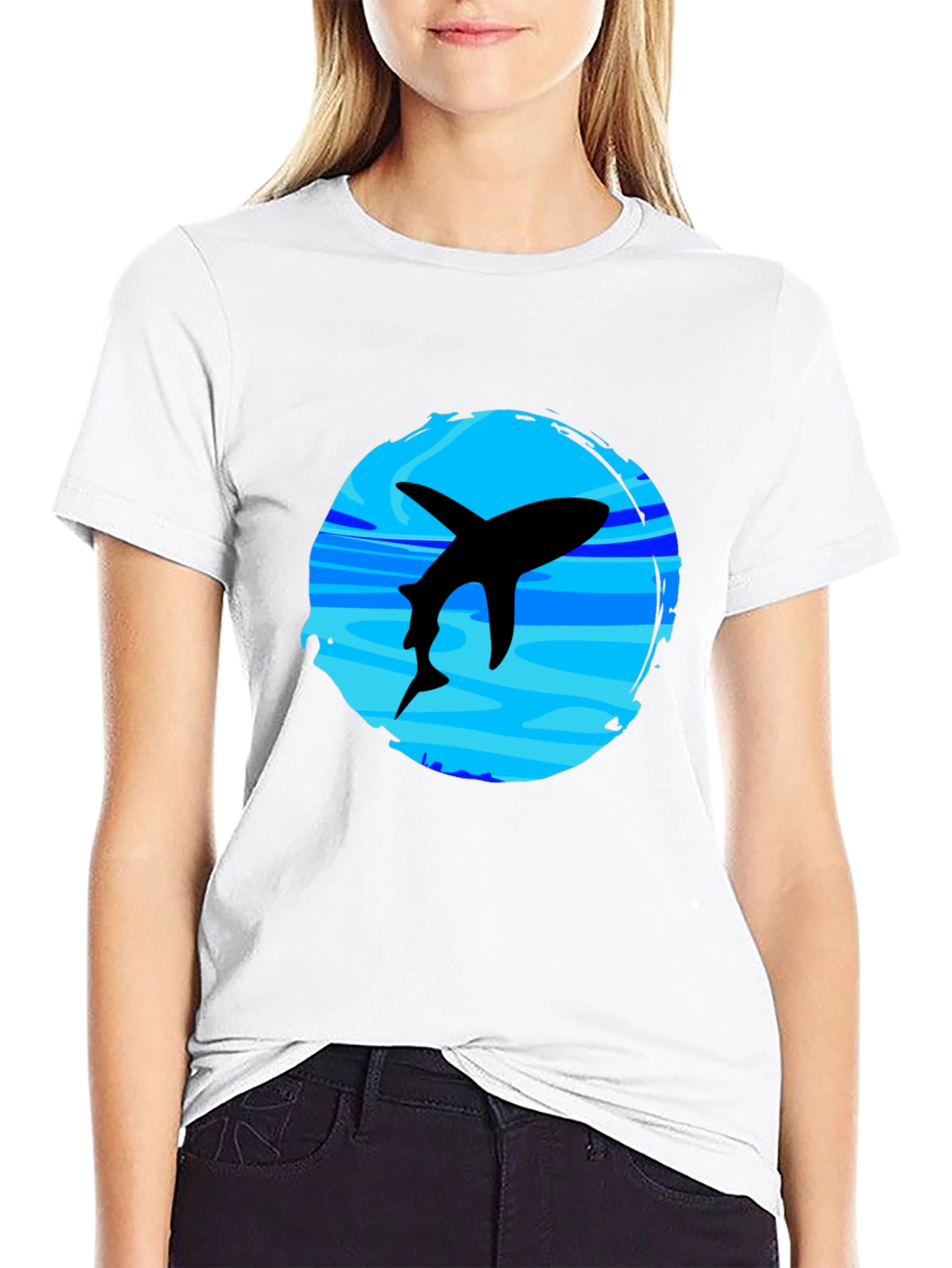 Shark Graphic T-Shirt - Black Crew Neck Tee