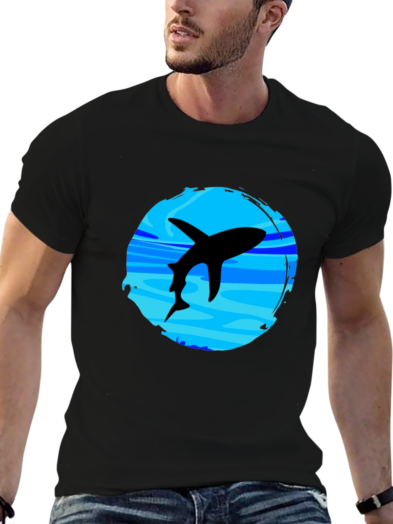 Shark Graphic T-Shirt - Black Crew Neck Tee