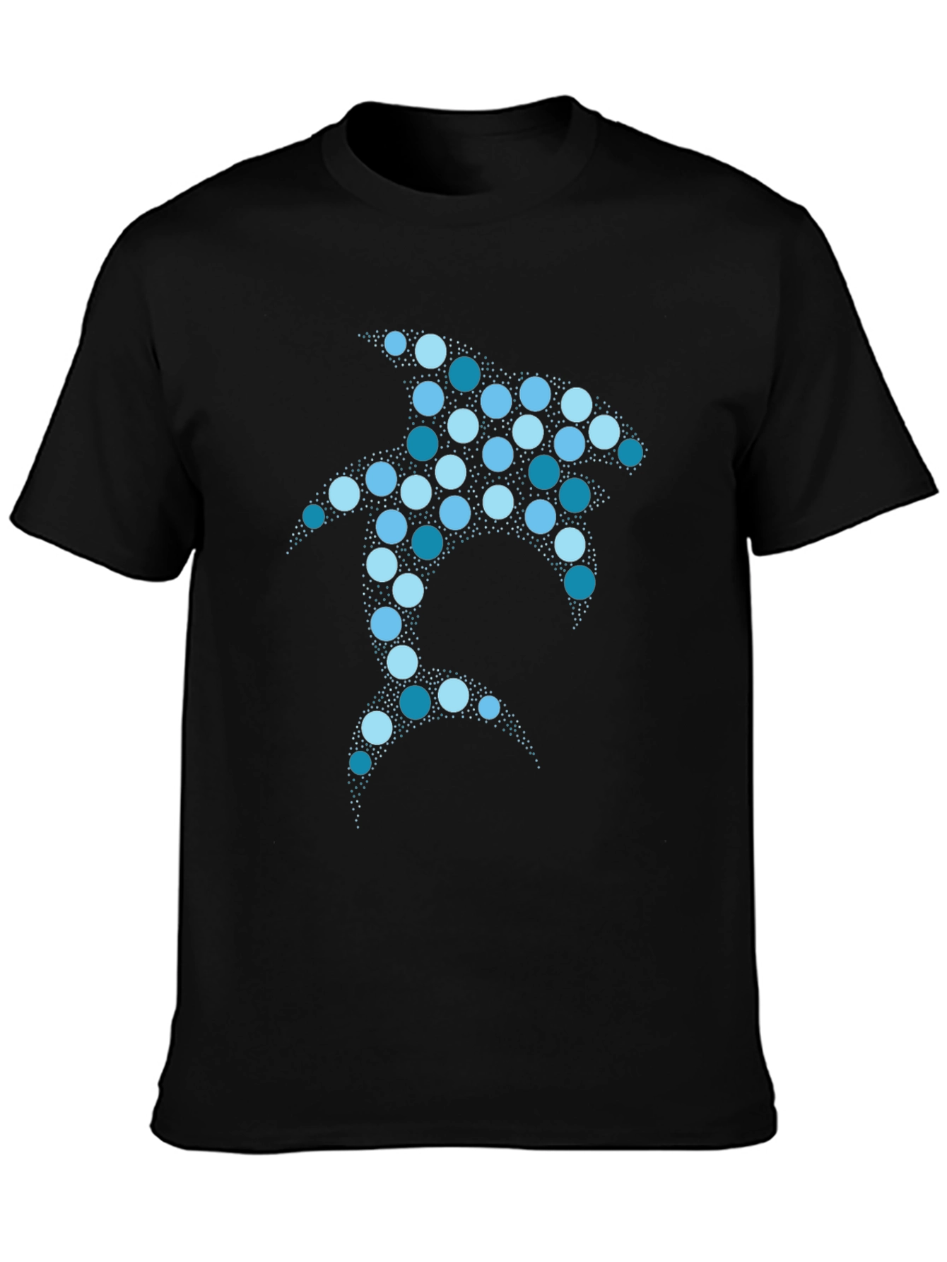 Geometric Shark Graphic T-Shirt - Black Cotton Blend