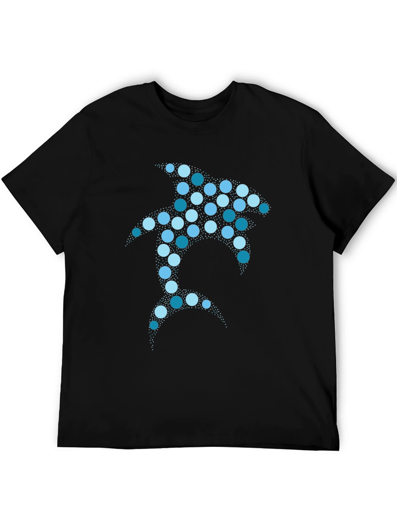 Geometric Shark Graphic T-Shirt - Black Cotton Blend