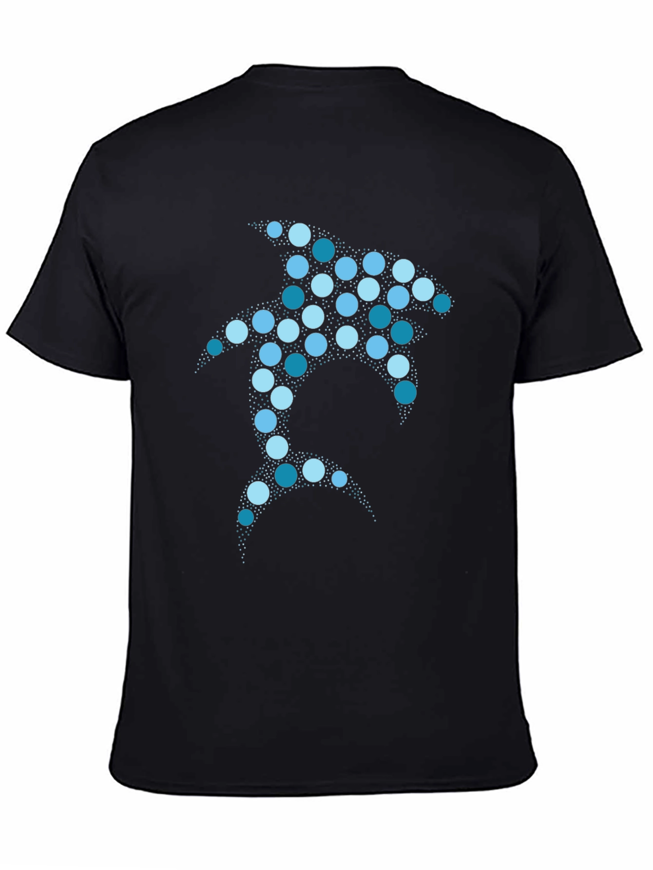Geometric Shark Graphic T-Shirt - Black Cotton Blend
