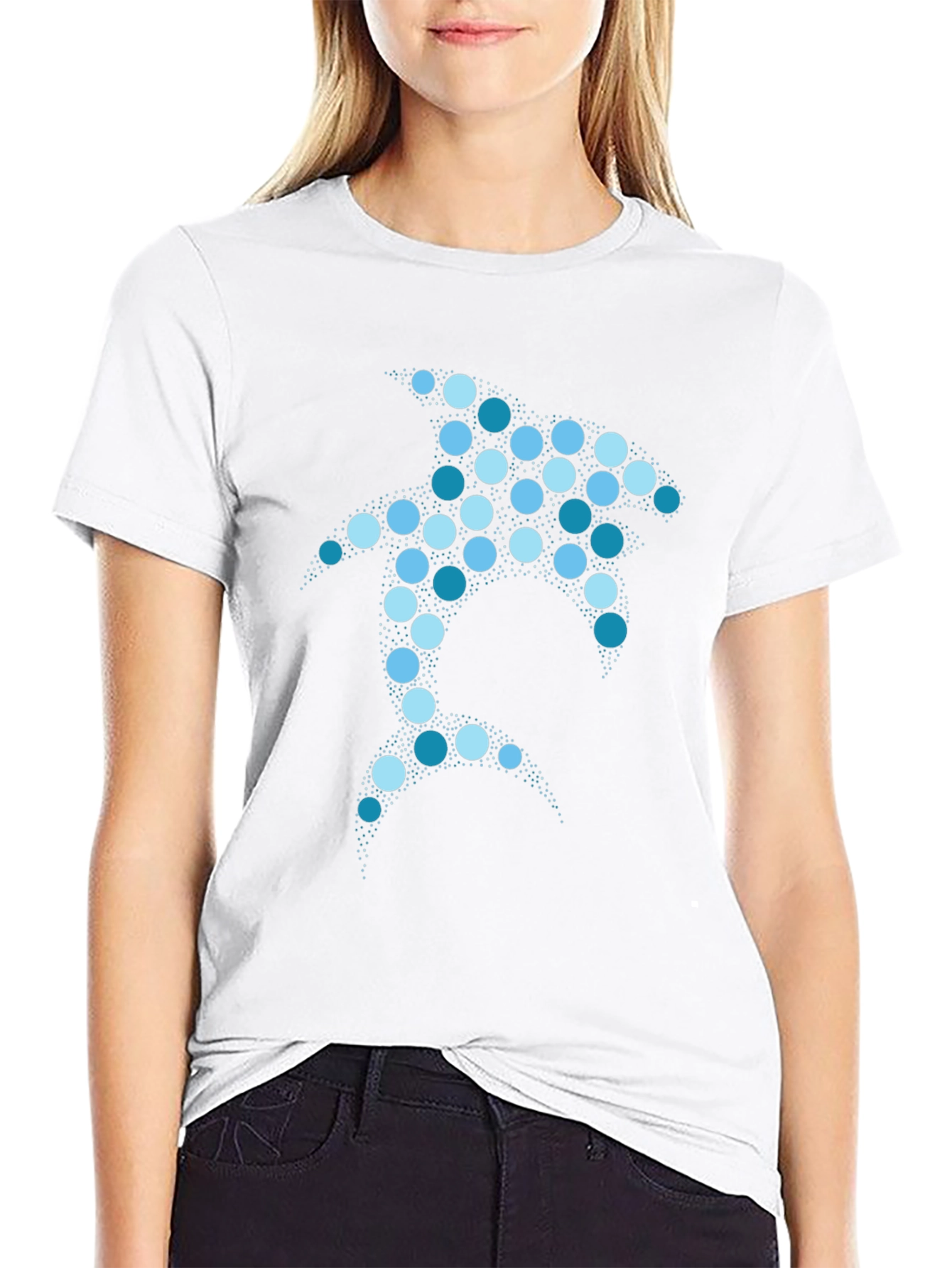 Geometric Shark Graphic T-Shirt - Black Cotton Blend