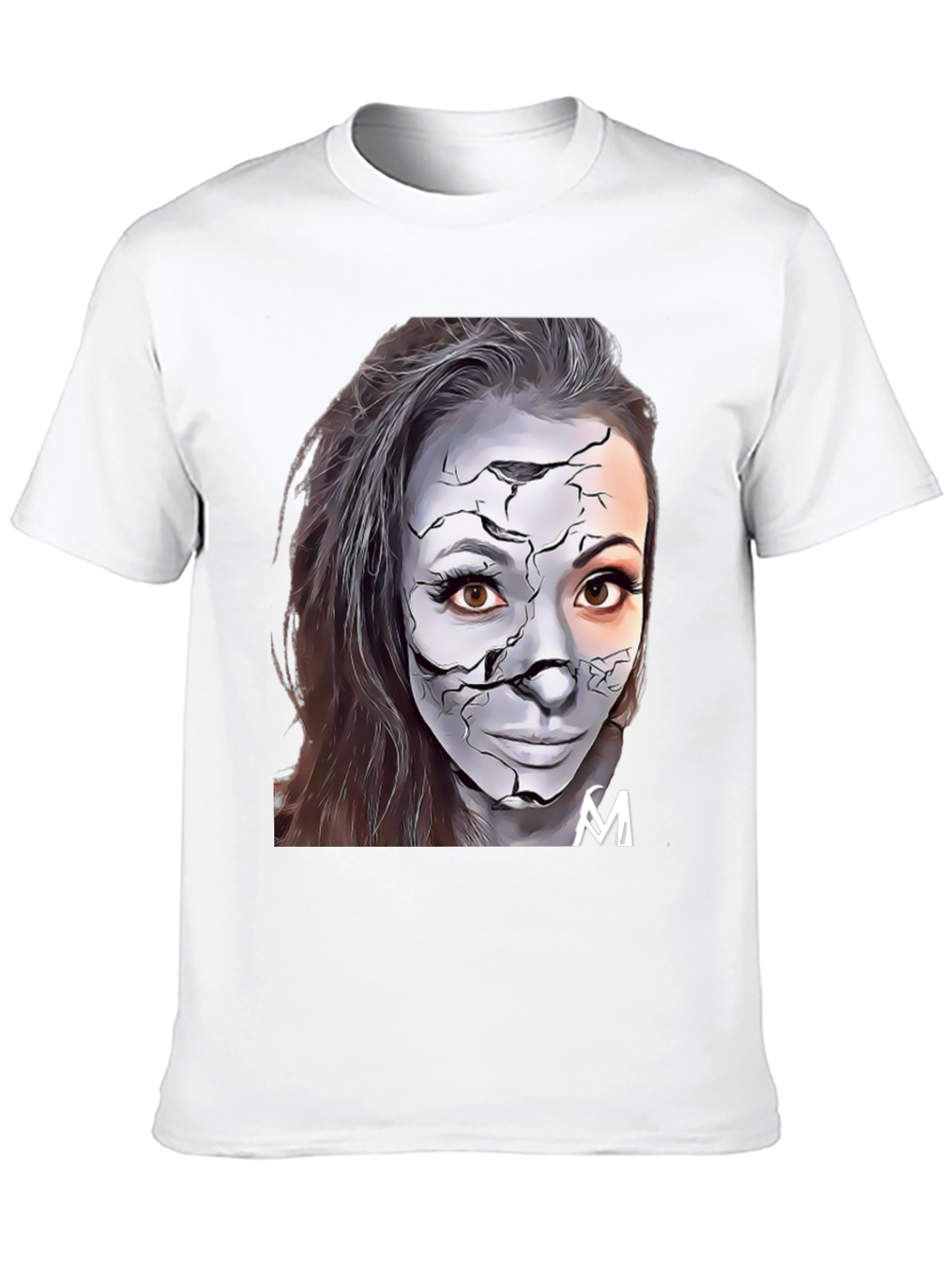 Cracked Face Art Graphic Black T-Shirt