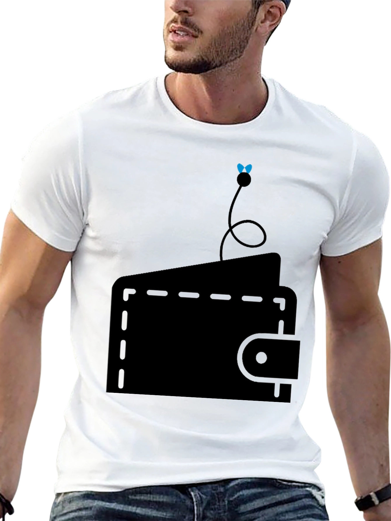 Wallet Fly Graphic Tee - Black Cotton Casual T-Shirt