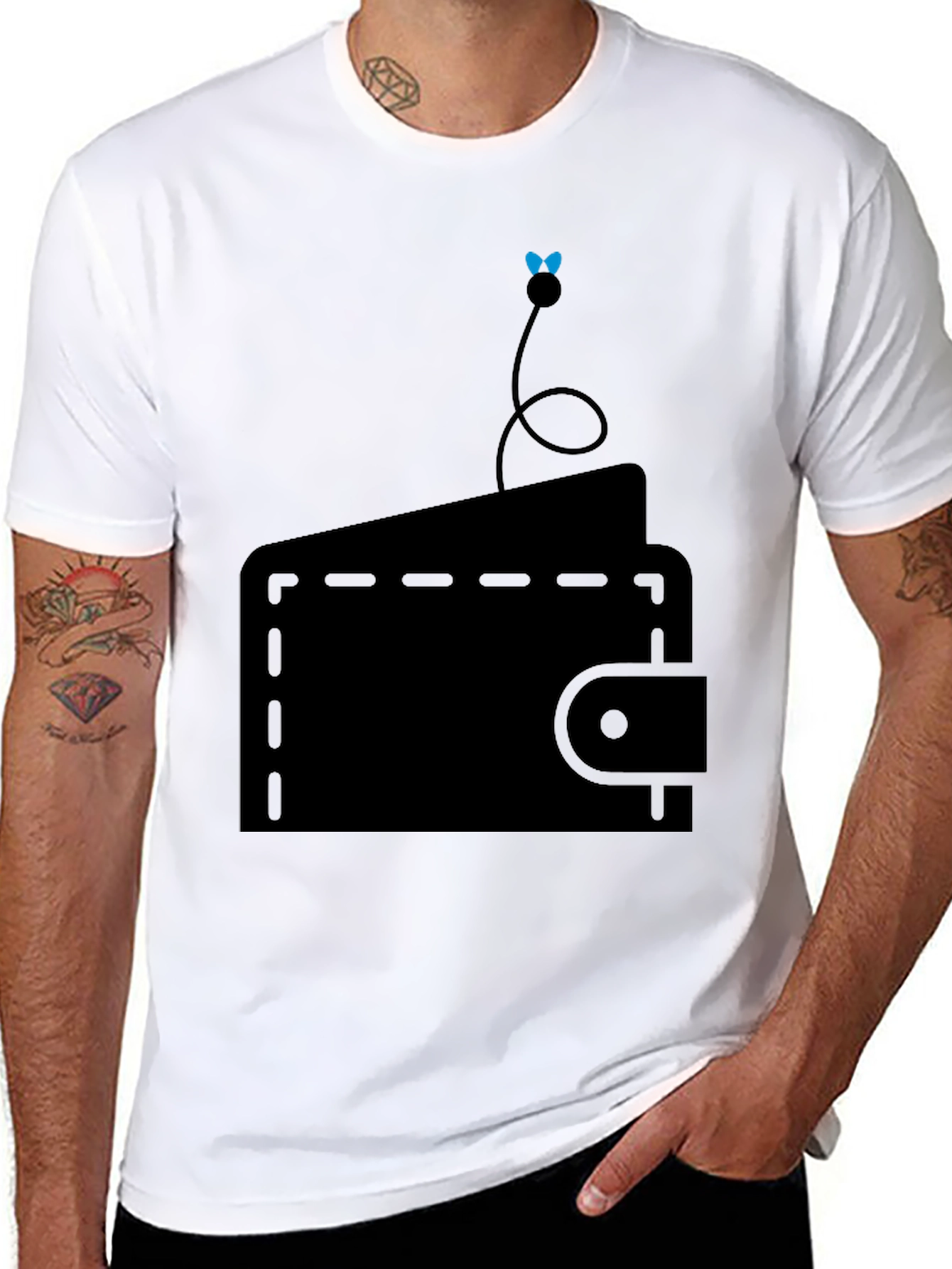 Wallet Fly Graphic Tee - Black Cotton Casual T-Shirt