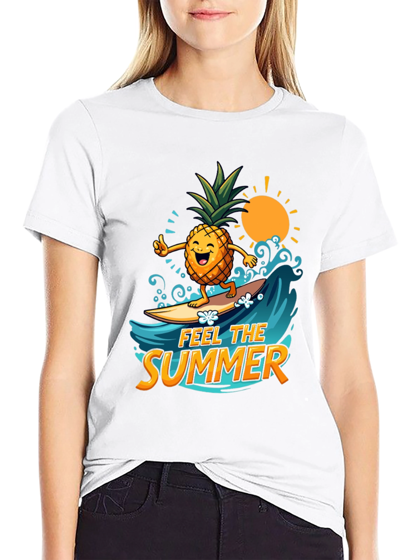 Feel The Summer Pineapple Surfing Graphic Tee