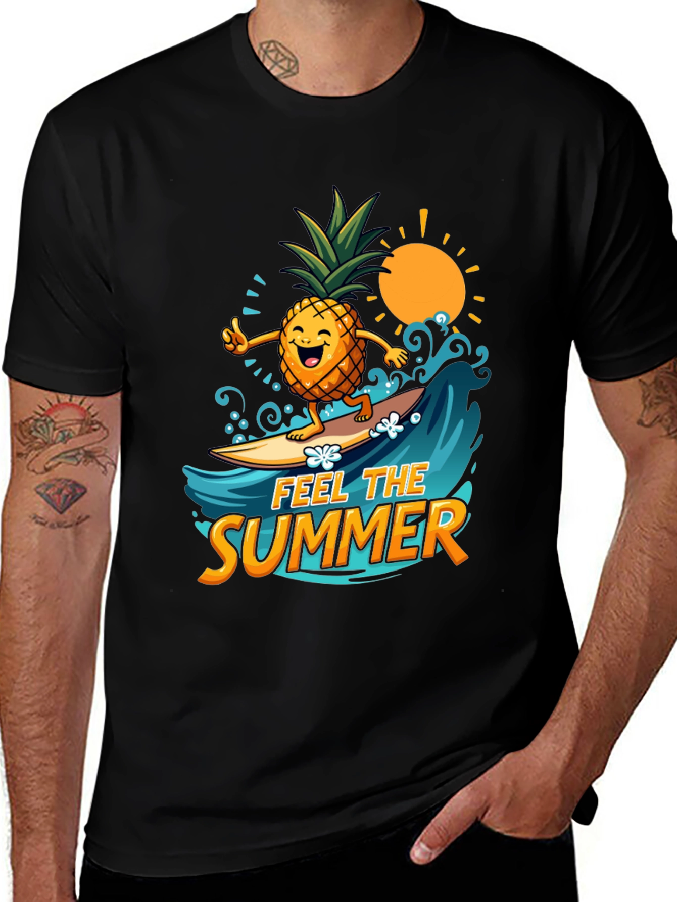 Feel The Summer Pineapple Surfing Graphic Tee