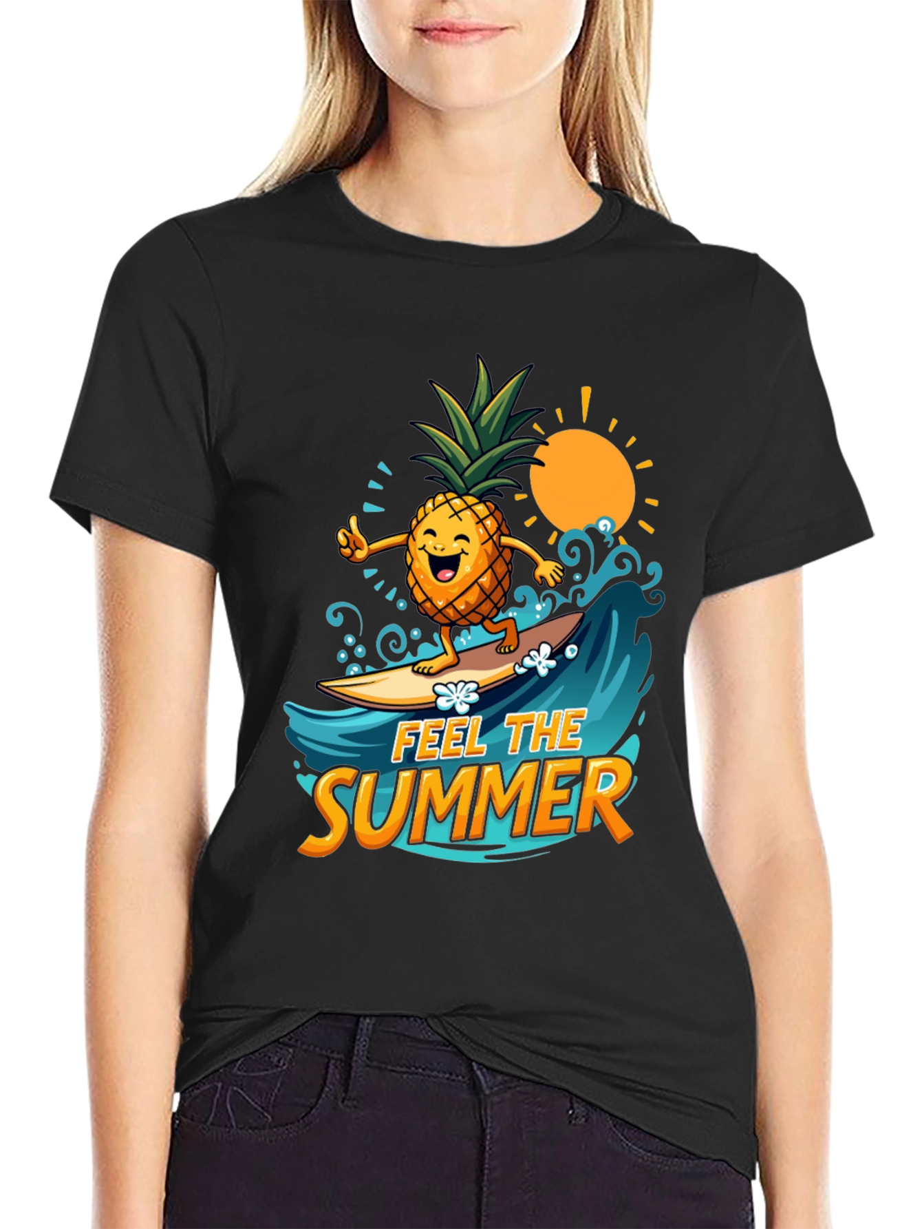 Feel The Summer Pineapple Surfing Graphic Tee