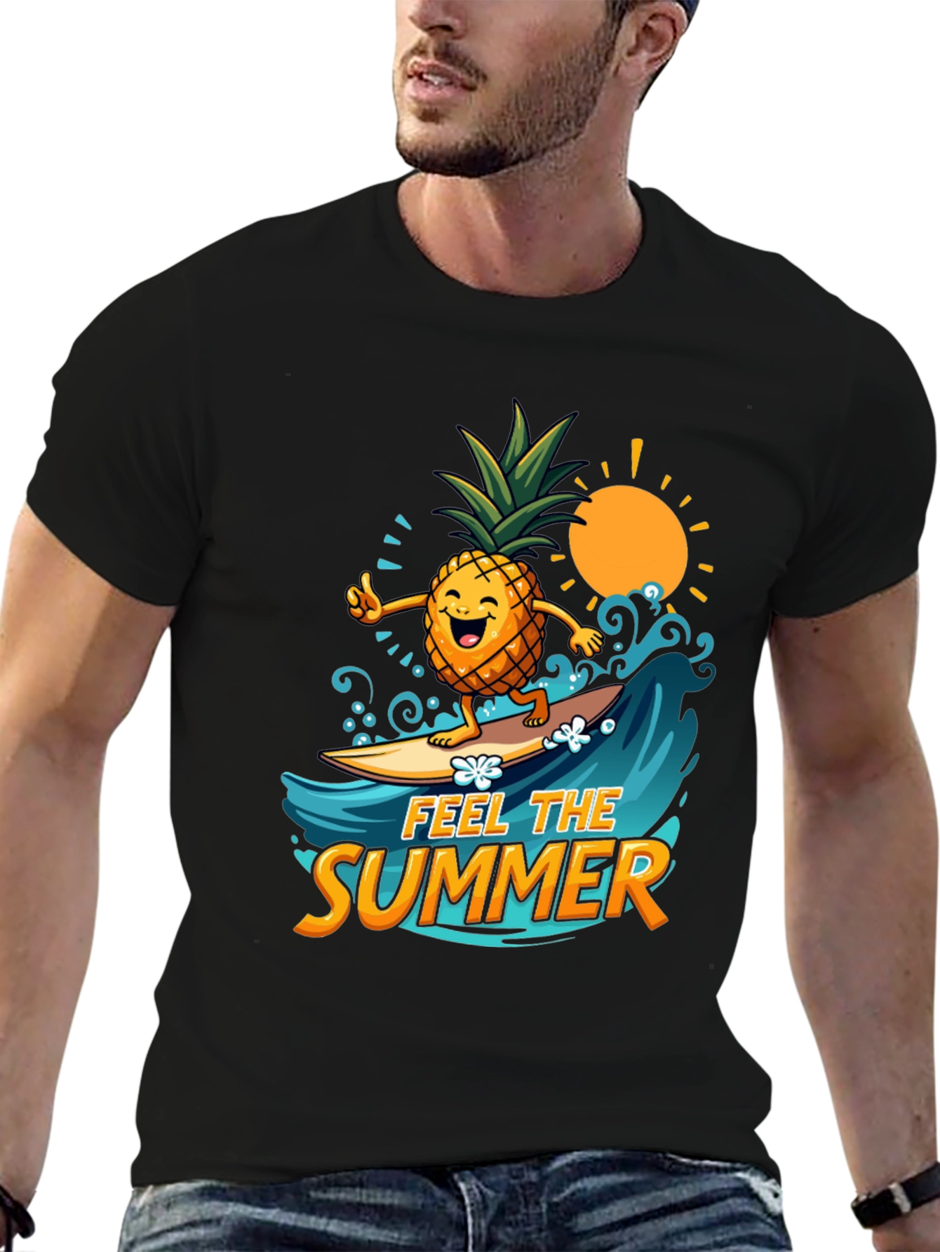 Feel The Summer Pineapple Surfing Graphic Tee
