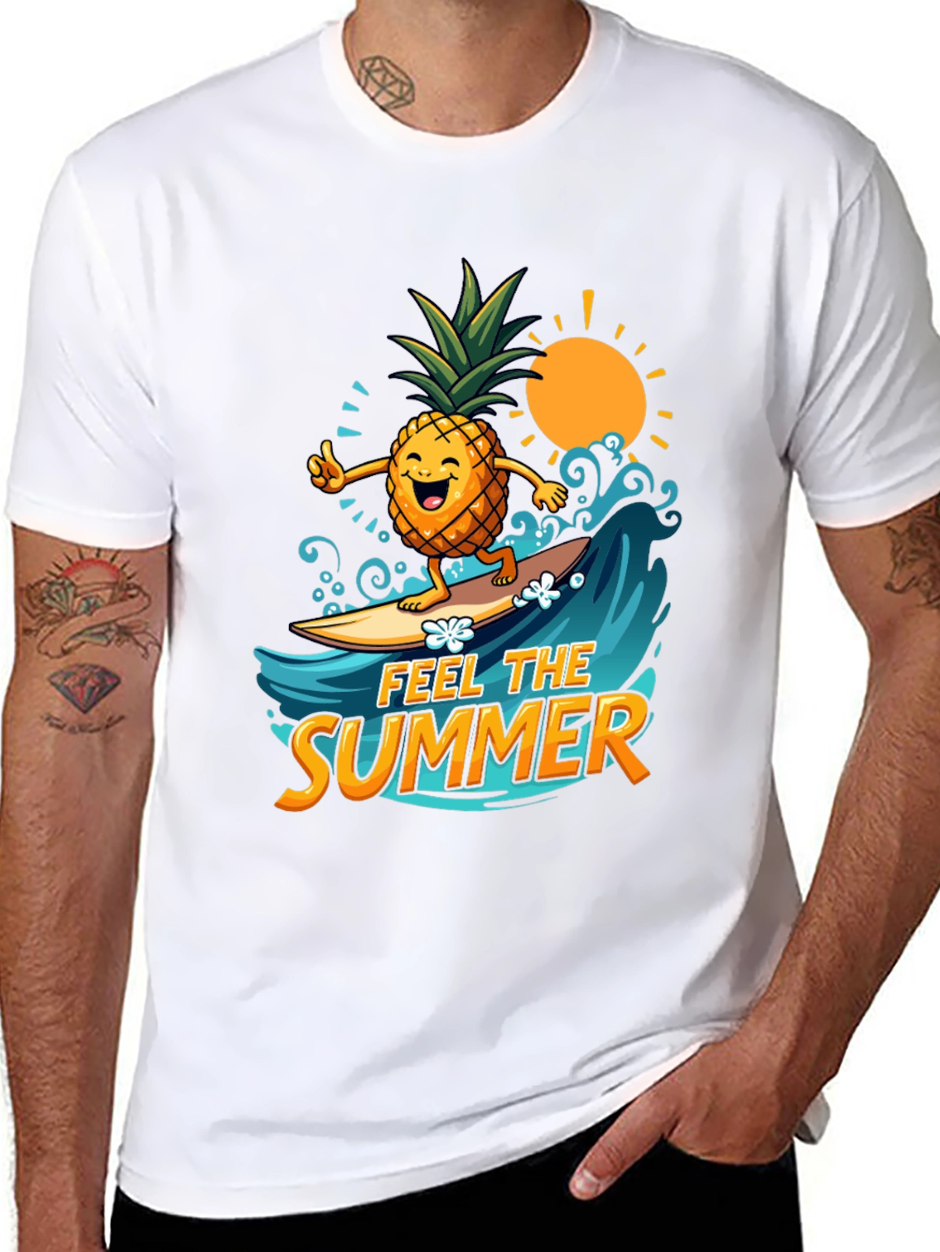 Feel The Summer Pineapple Surfing Graphic Tee