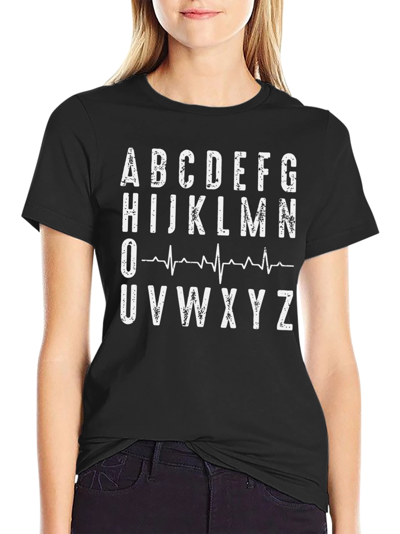 Alphabet Heartbeat Graphic Tee - Mens Black T-Shirt
