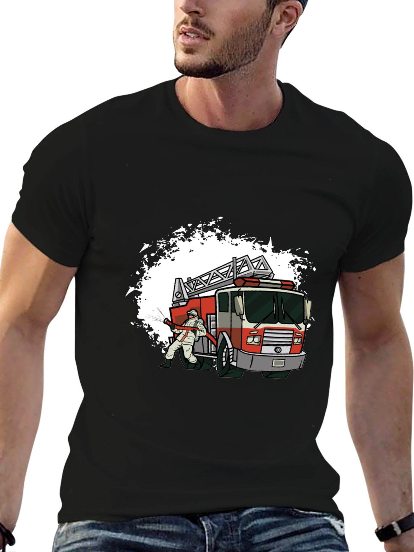 Firefighter T-Shirt with Fire Truck Design