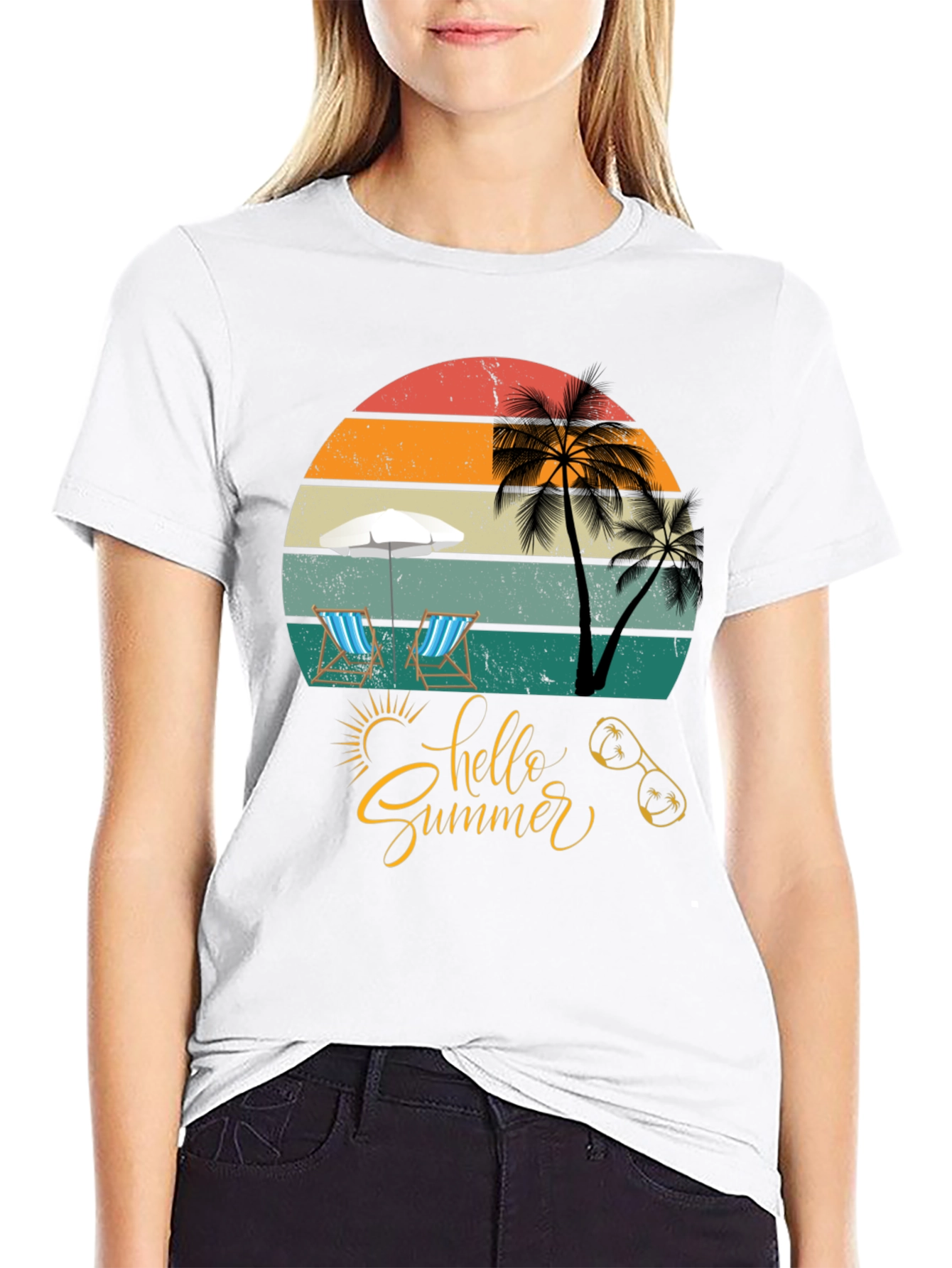Hello Summer Black T-Shirt Vacation Ready