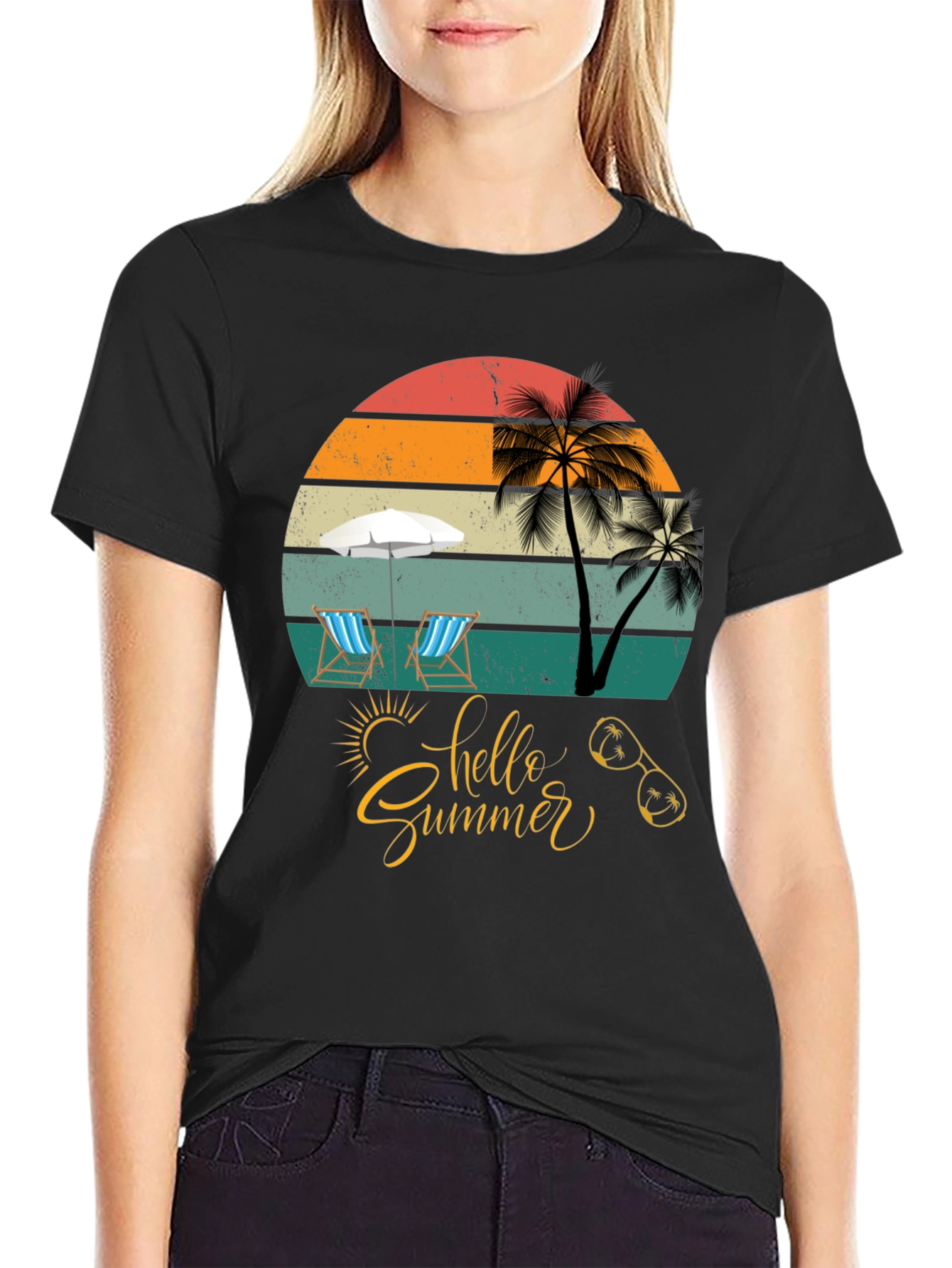 Hello Summer Black T-Shirt Vacation Ready