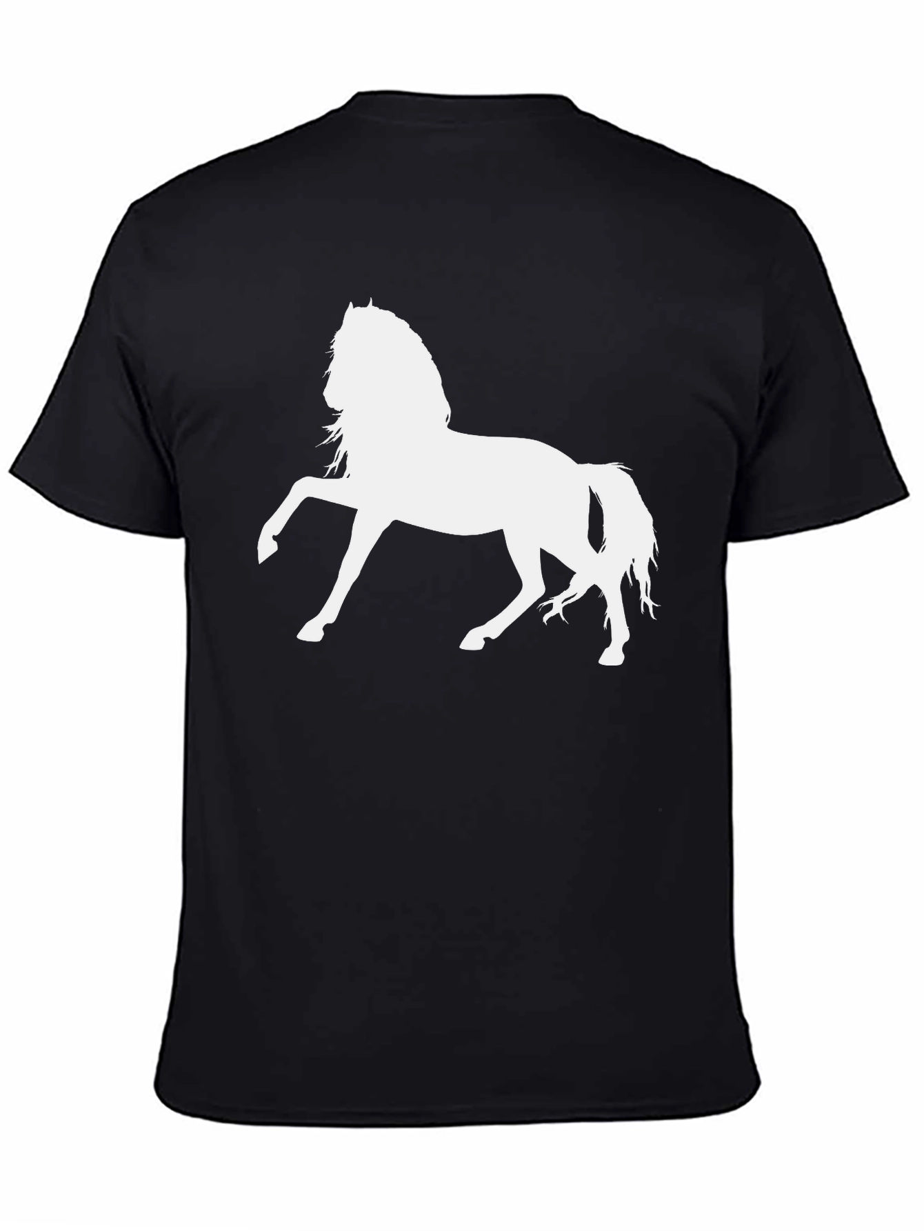 White Horse Graphic Tee - Black Cotton T-Shirt