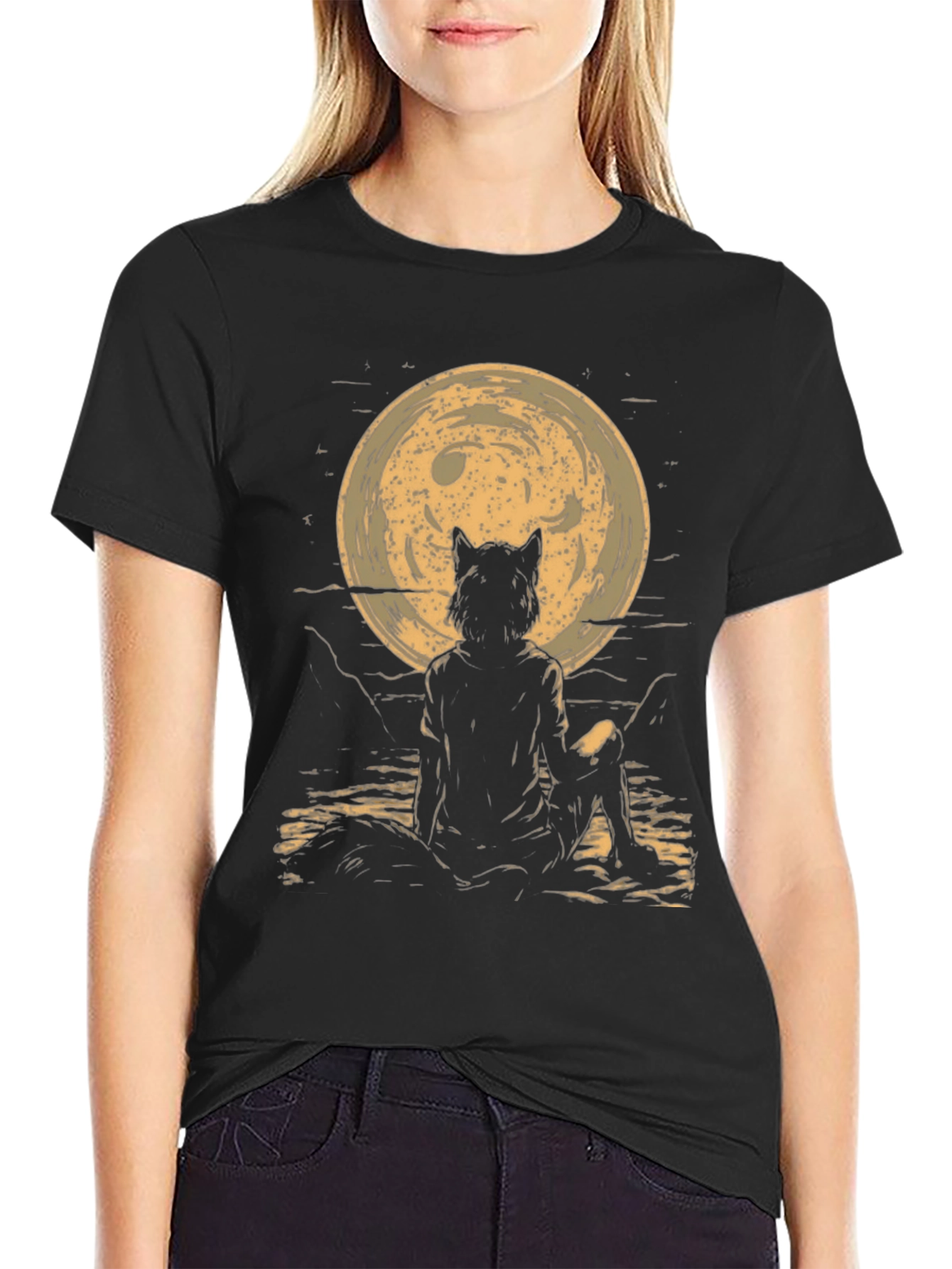 Wolf Moon Graphic T-Shirt - Black
