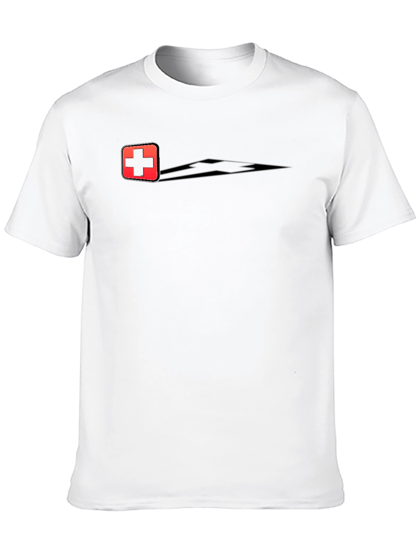 Swiss Cross Graphic Tee - Black Cotton Casual T-Shirt