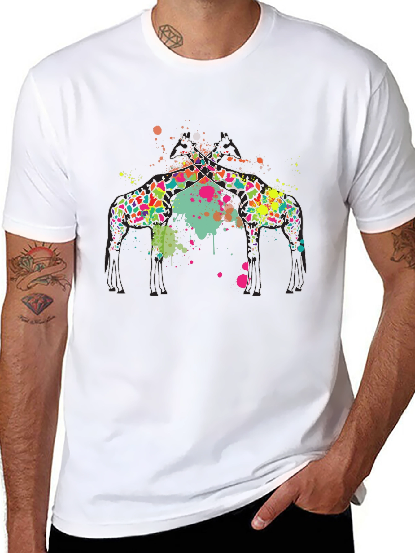 Giraffe Splatter Graphic Black Tee