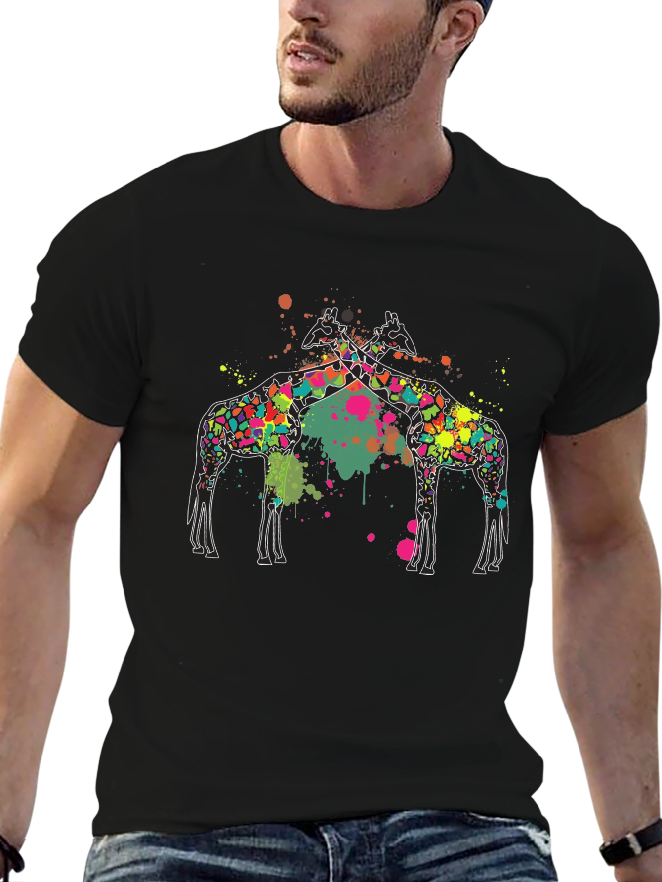 Giraffe Splatter Graphic Black Tee