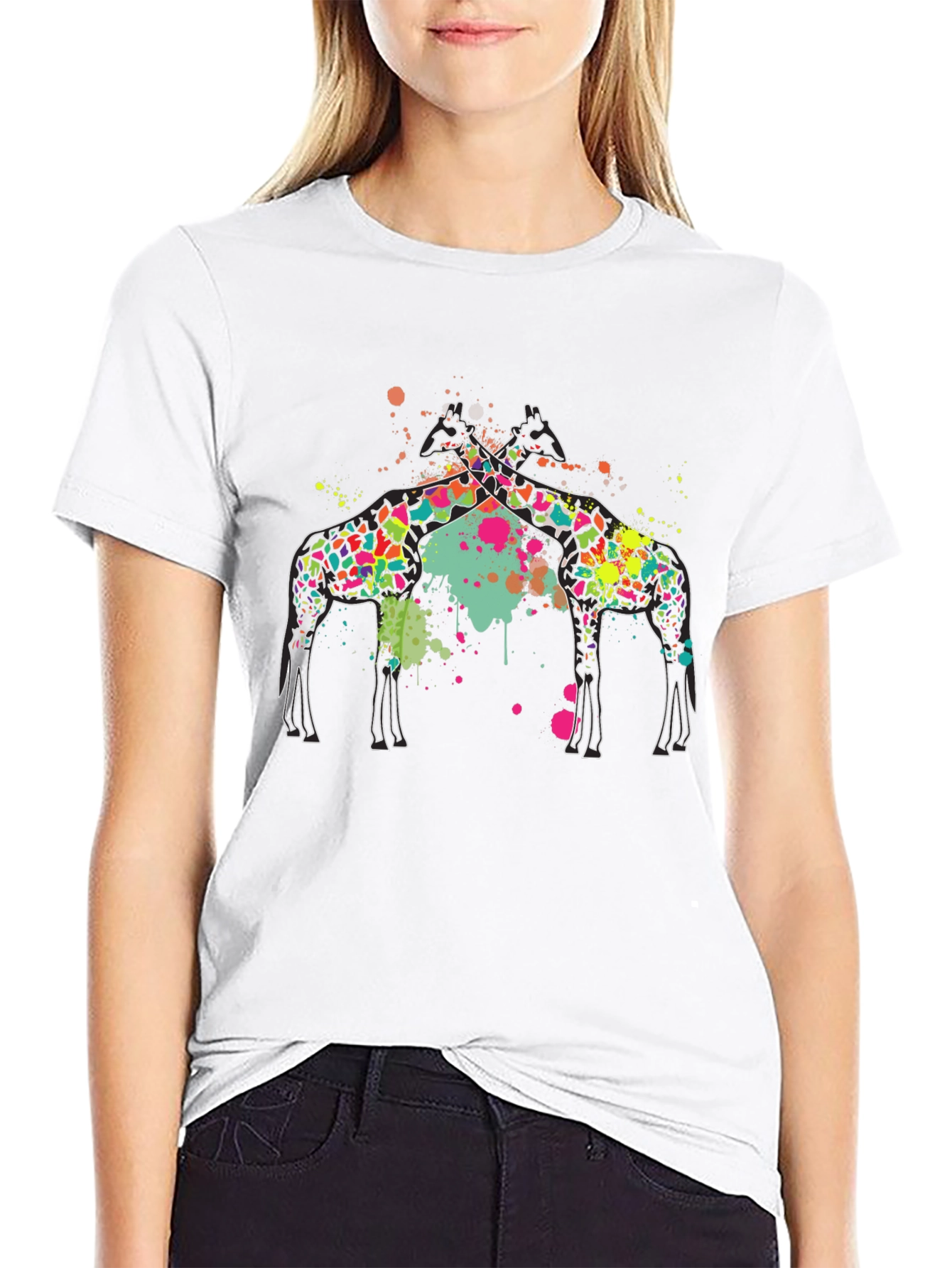 Giraffe Splatter Graphic Black Tee