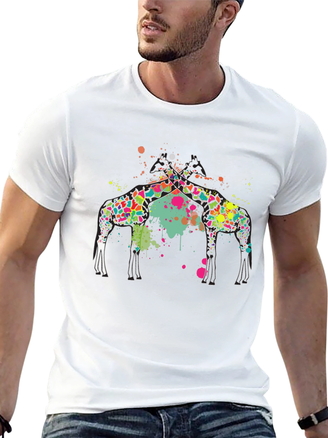 Giraffe Splatter Graphic Black Tee