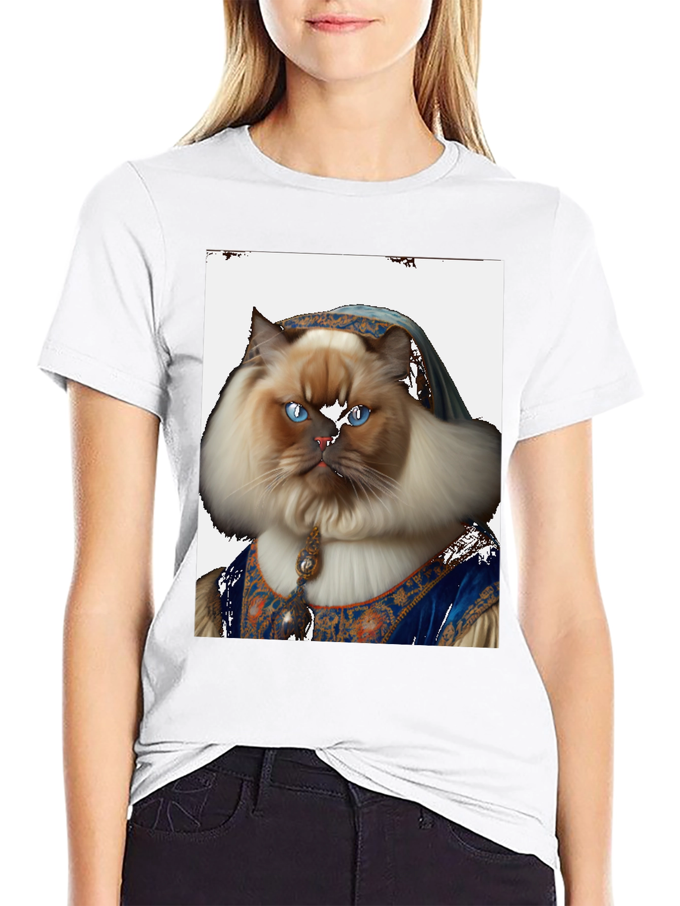 Renaissance Cat Portrait T-Shirt - Black