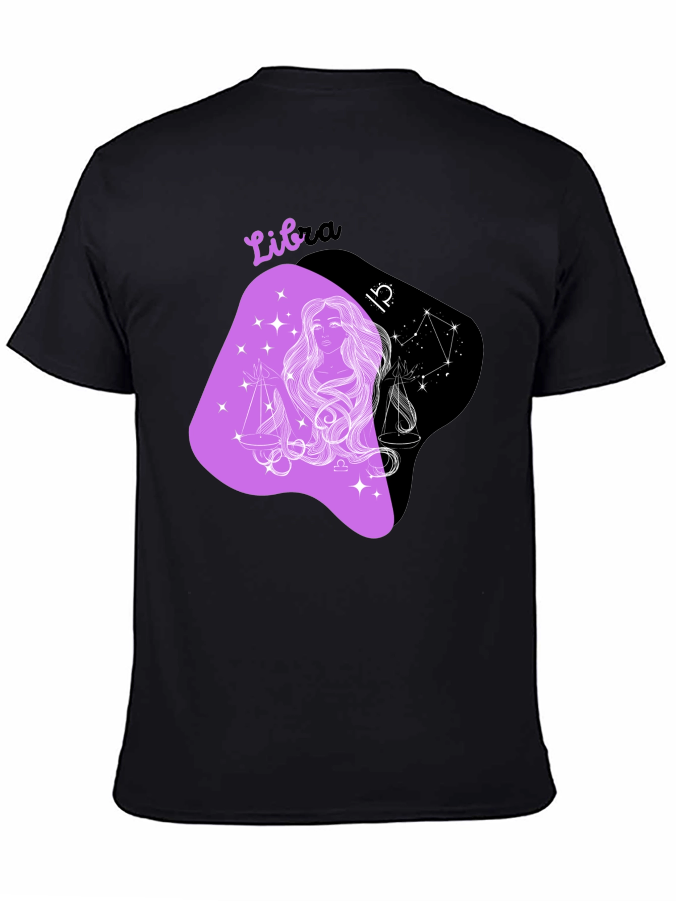 Libra Zodiac Graphic Tee - Black Cotton Blend