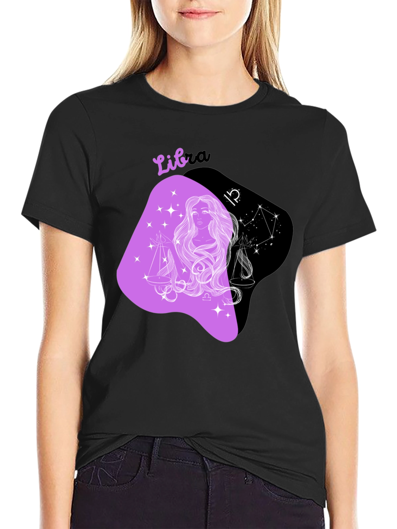 Libra Zodiac Graphic Tee - Black Cotton Blend