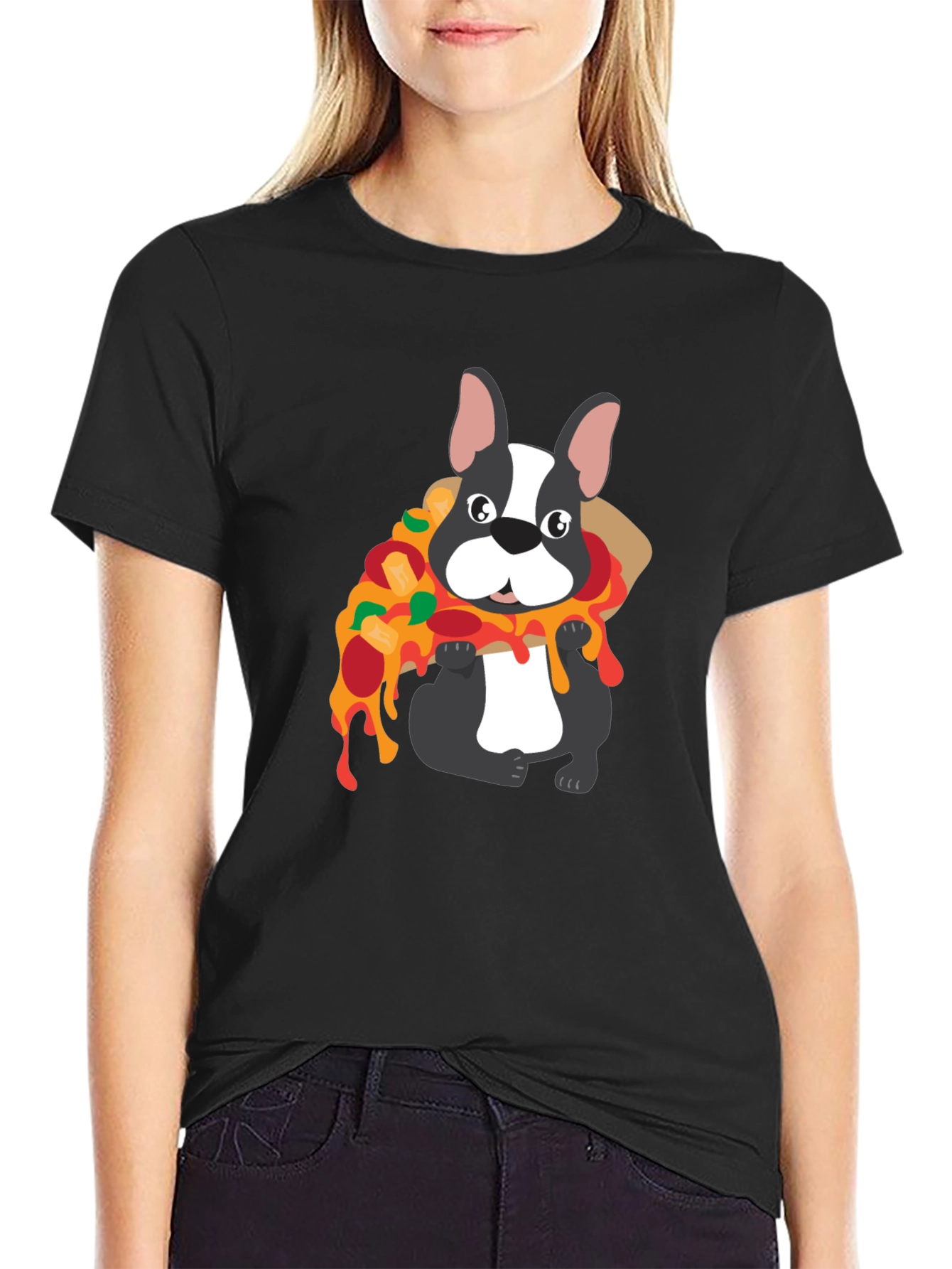 Dog with Pizza Graphic T-Shirt