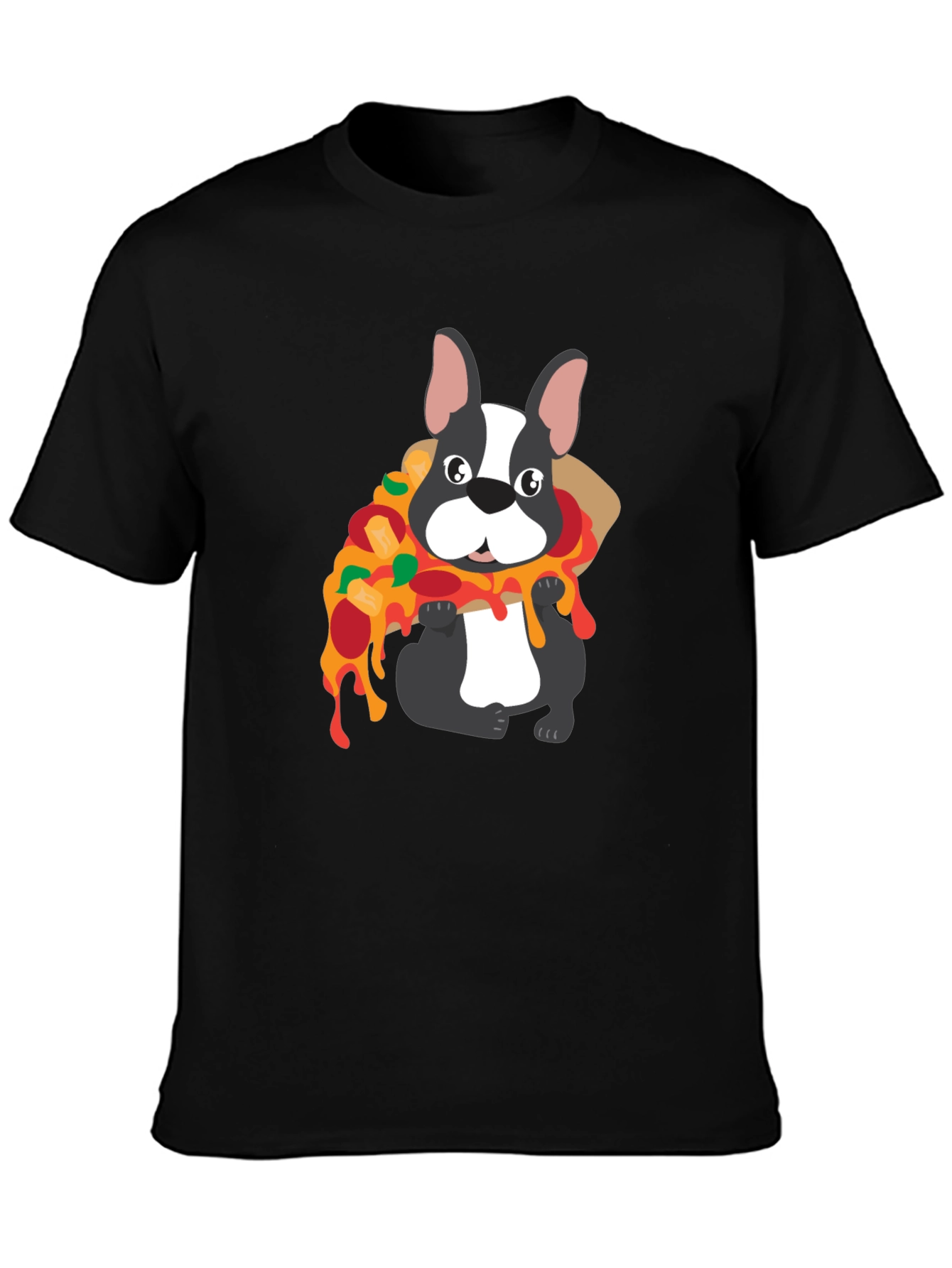 Dog with Pizza Graphic T-Shirt