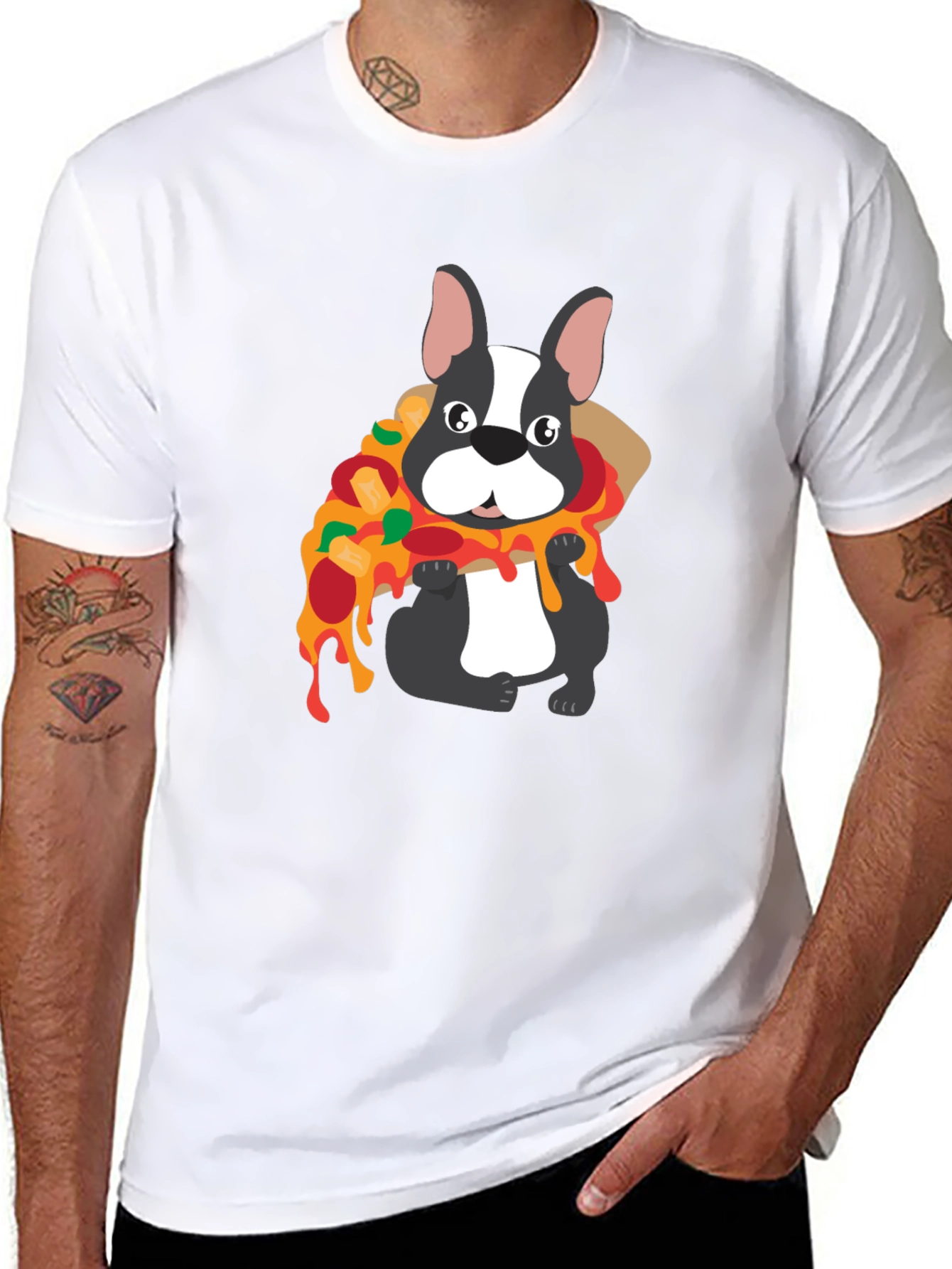 Dog with Pizza Graphic T-Shirt