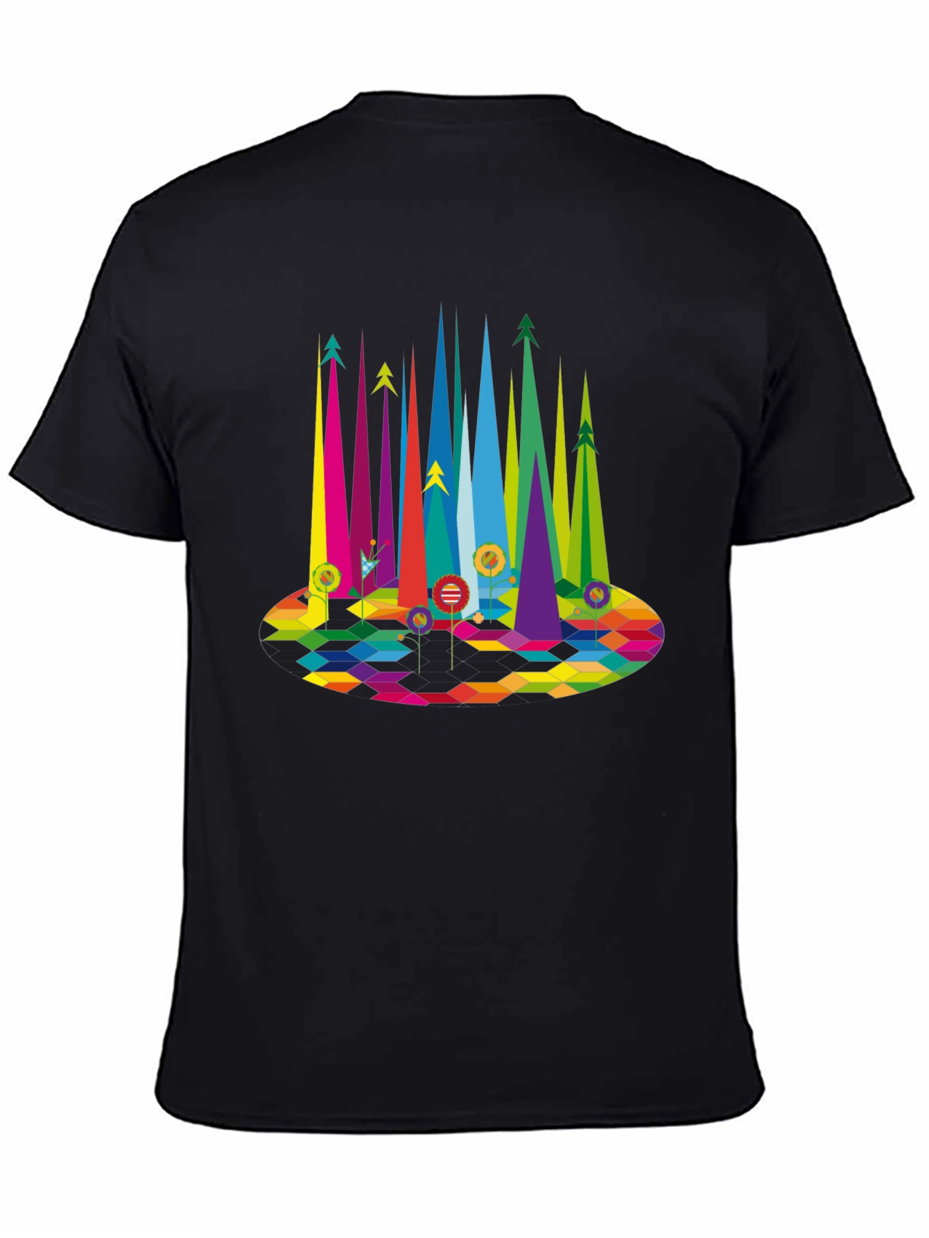 Geometric Rainbow Forest Black T-Shirt