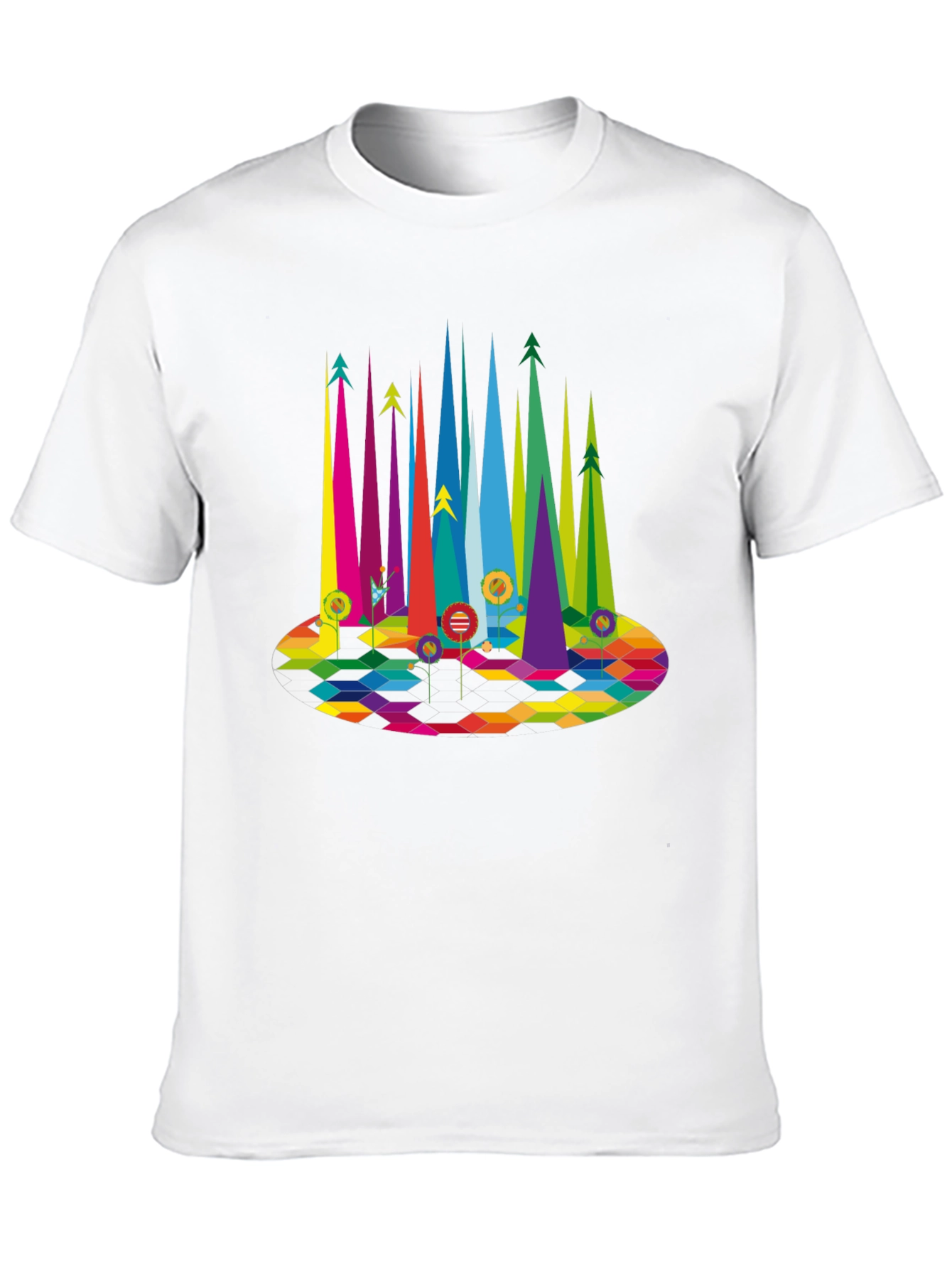 Geometric Rainbow Forest Black T-Shirt