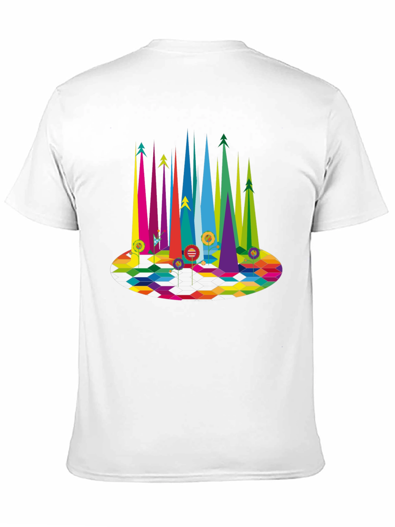 Geometric Rainbow Forest Black T-Shirt