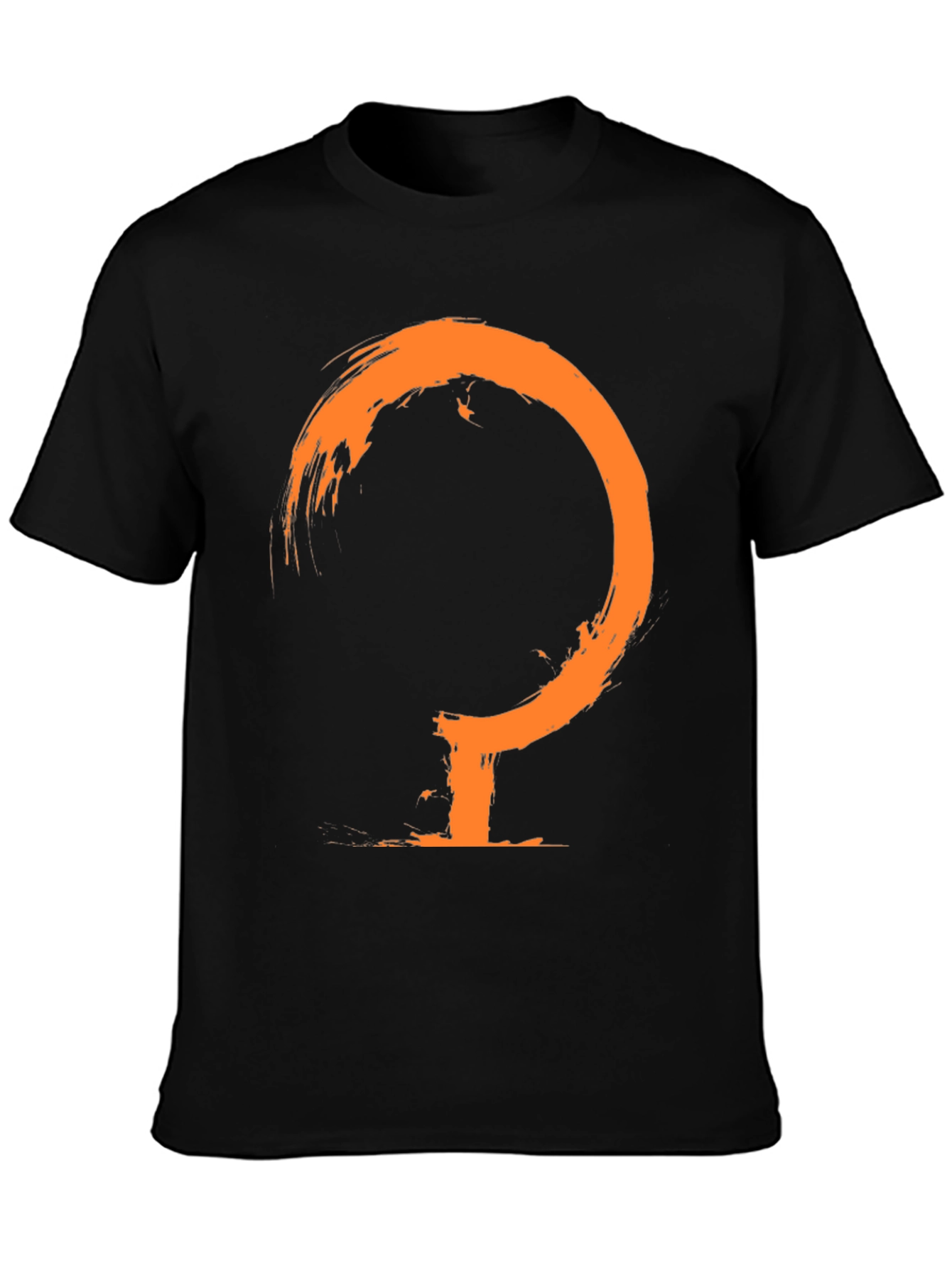 Mens Black T-Shirt with Abstract Orange Symbol
