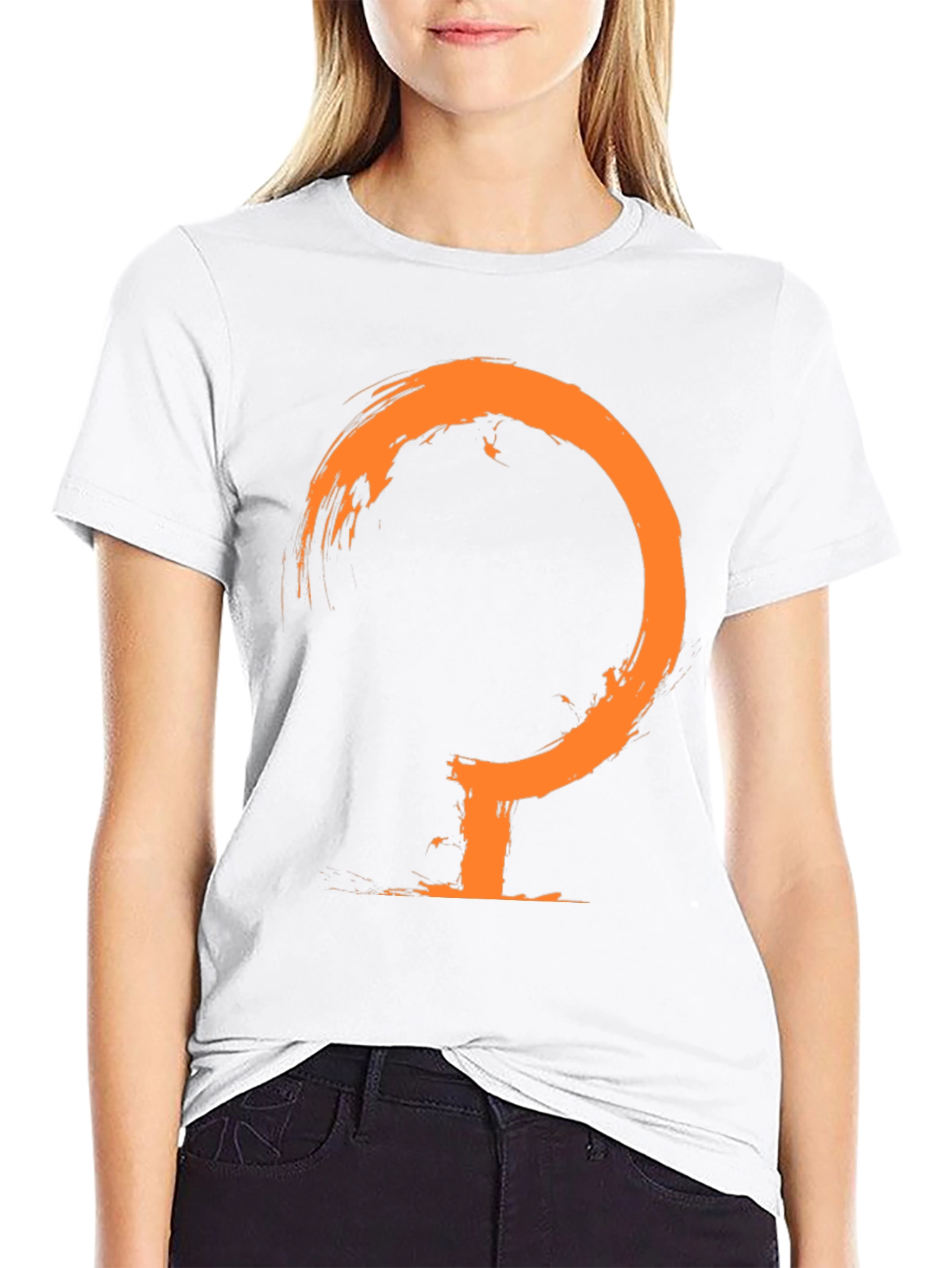 Mens Black T-Shirt with Abstract Orange Symbol