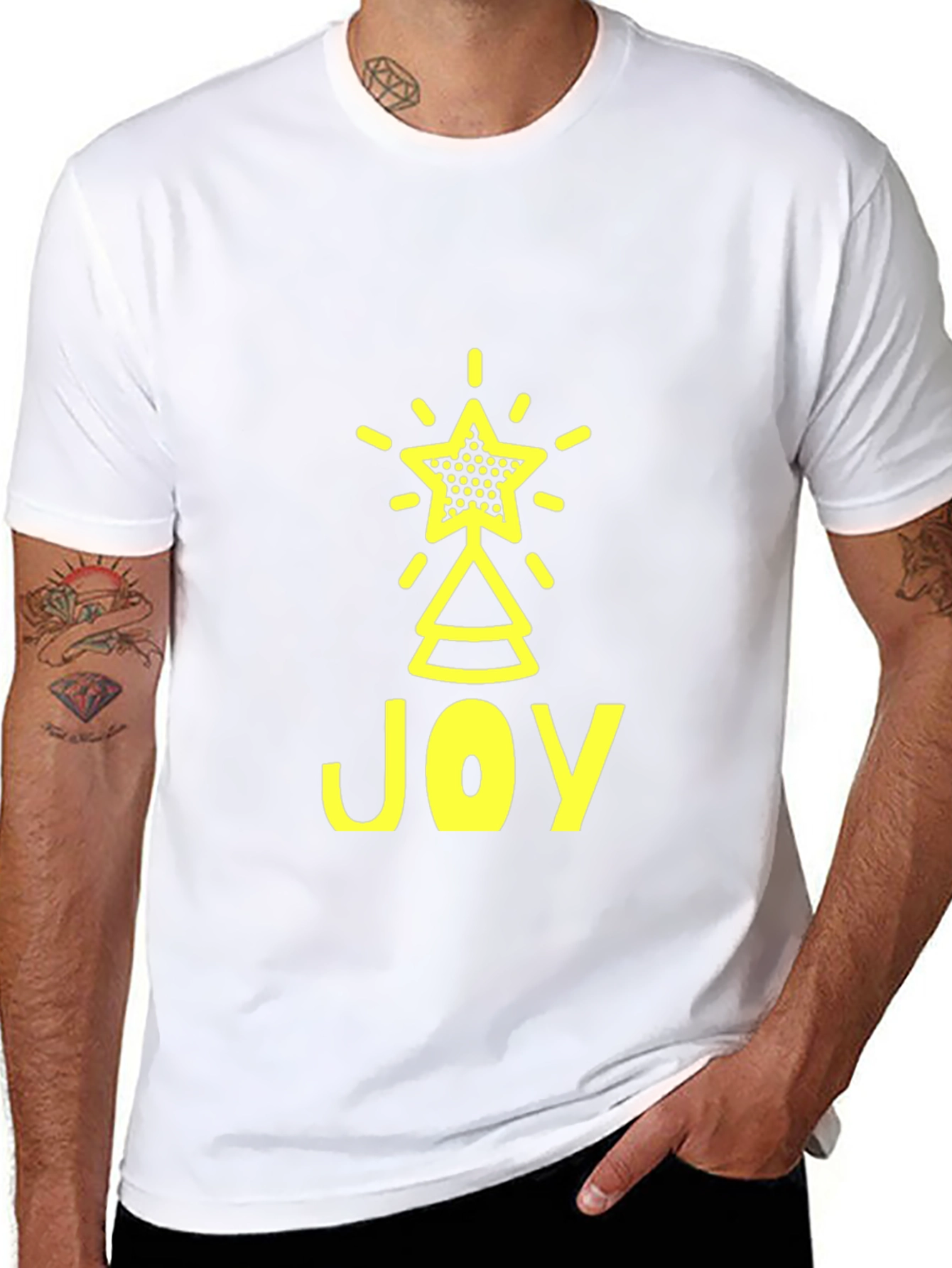 Joyful Christmas Tree Star Graphic Tee - Black