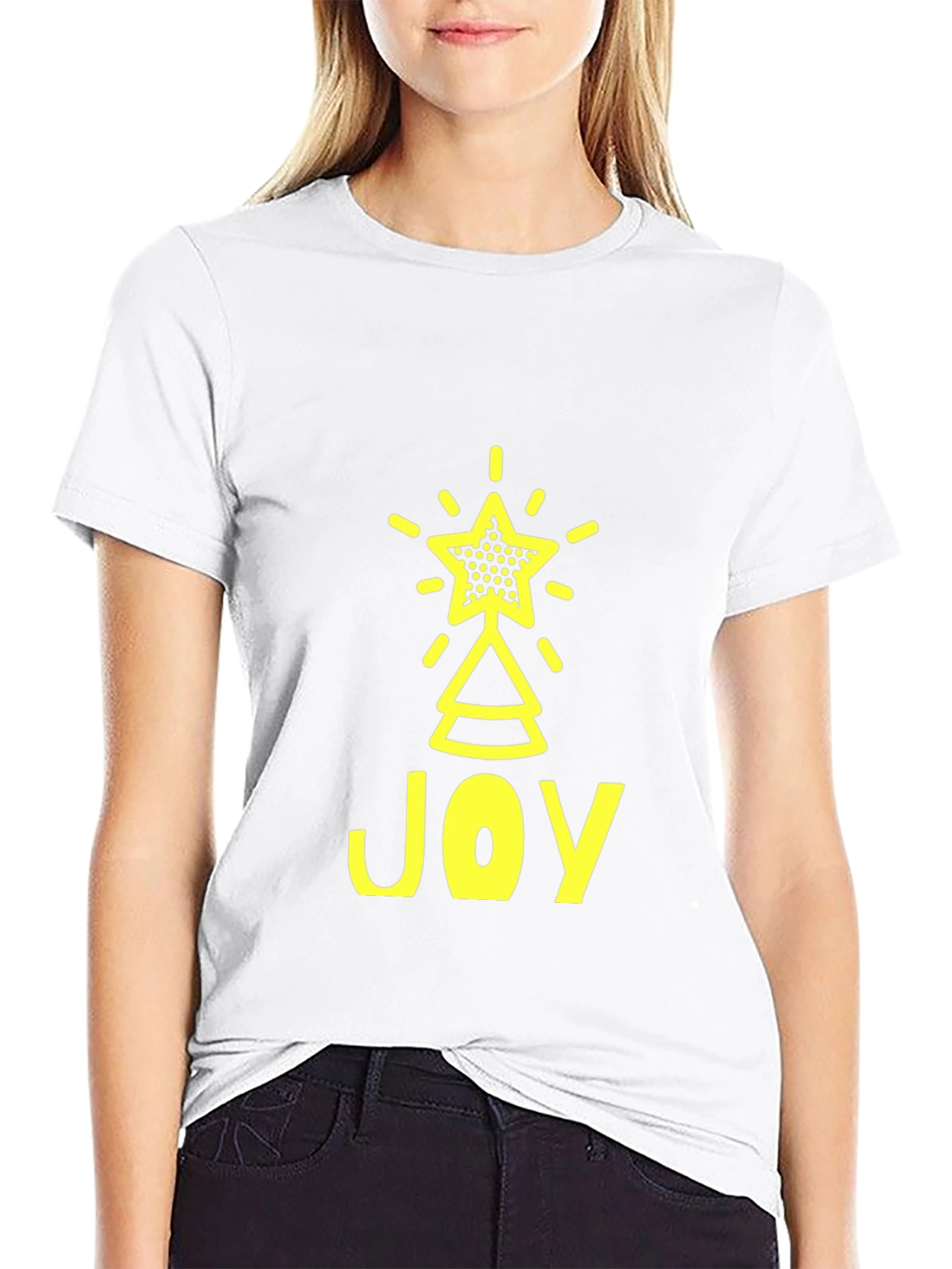 Joyful Christmas Tree Star Graphic Tee - Black