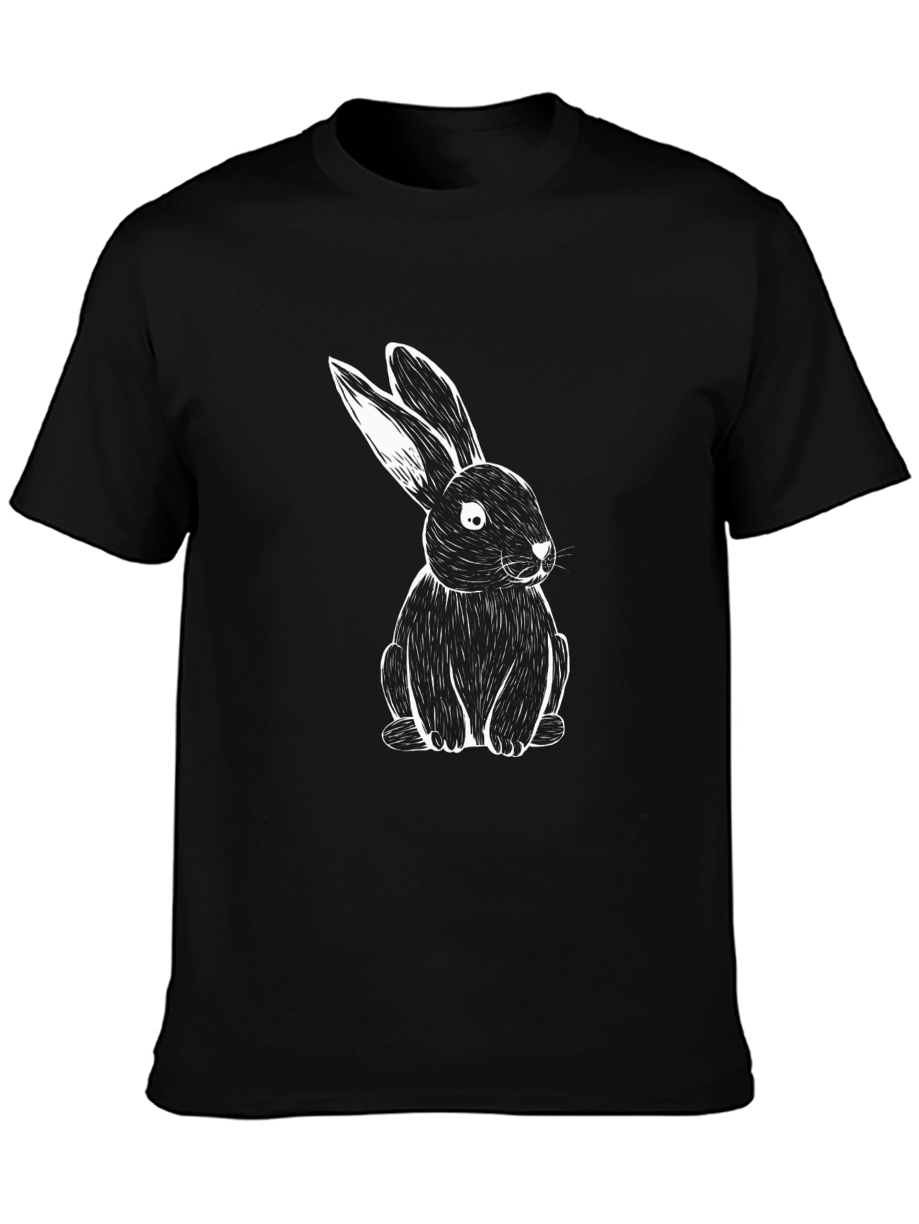 Black T-Shirt with White Rabbit Design