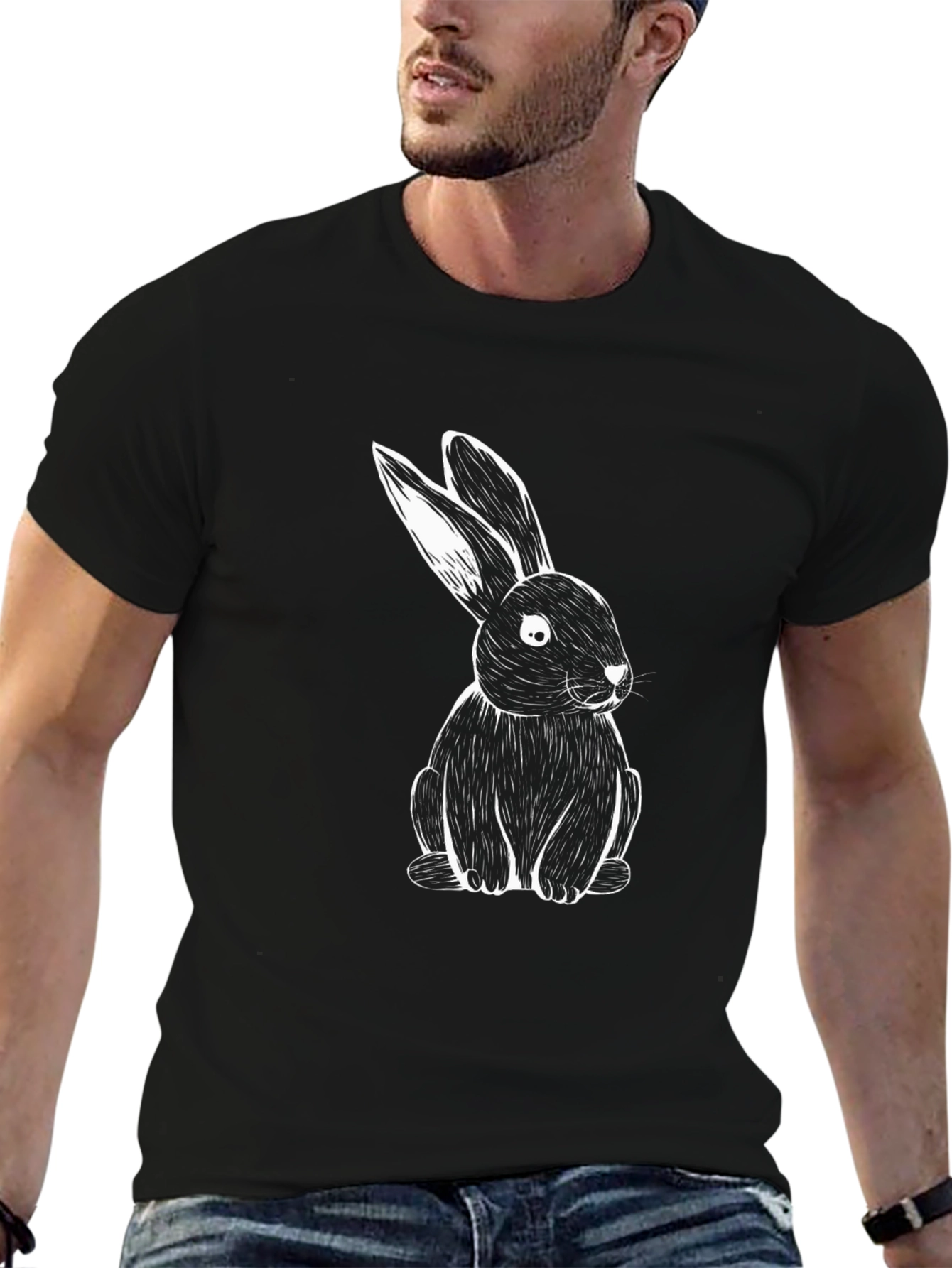 Black T-Shirt with White Rabbit Design