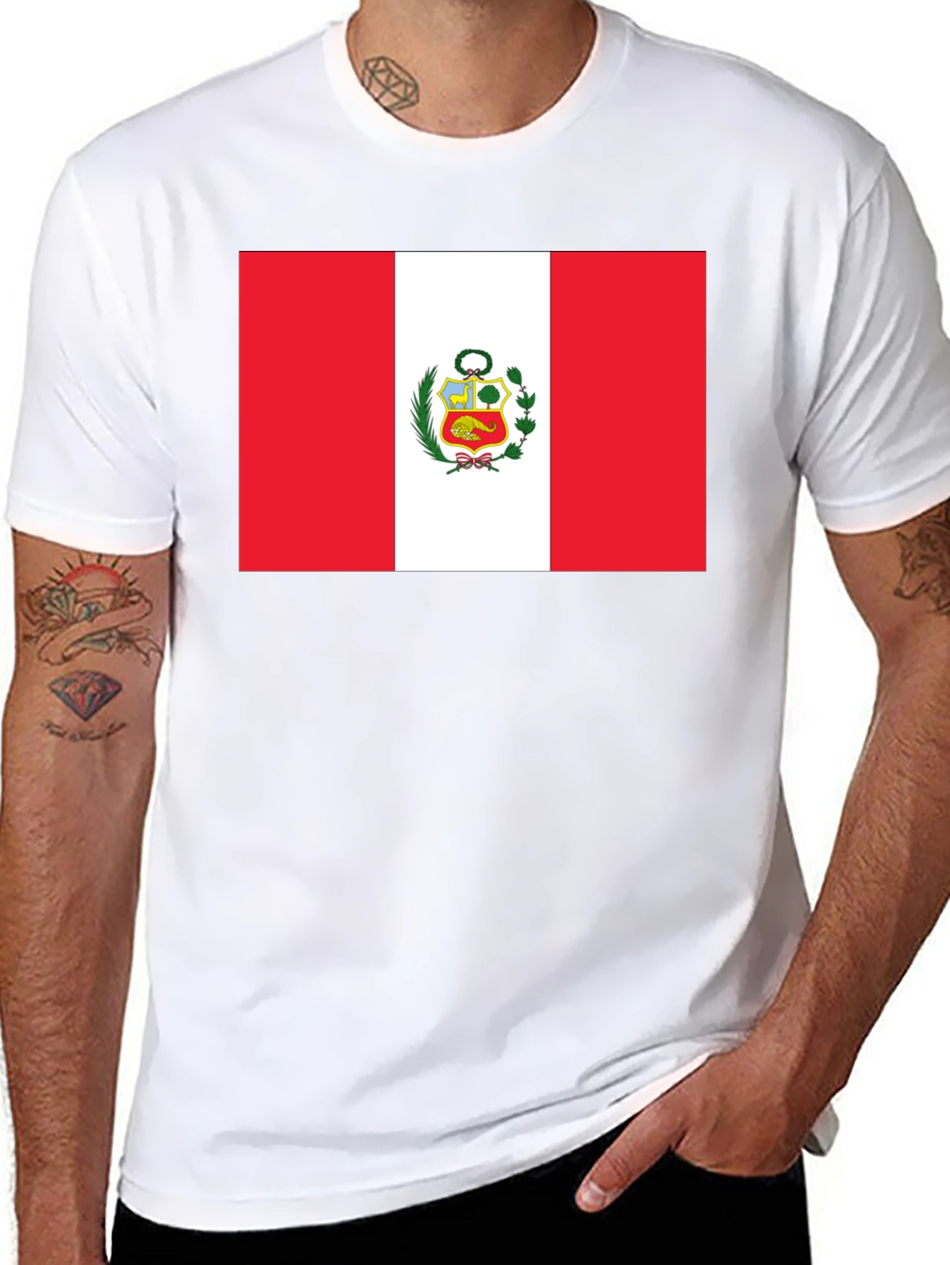 Peru Flag T-Shirt - Black Cotton Tee