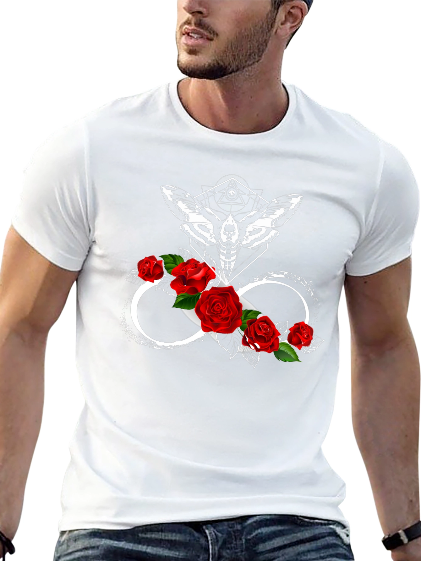 Moth Infinity Roses Black T-Shirt - Gothic Aesthetic