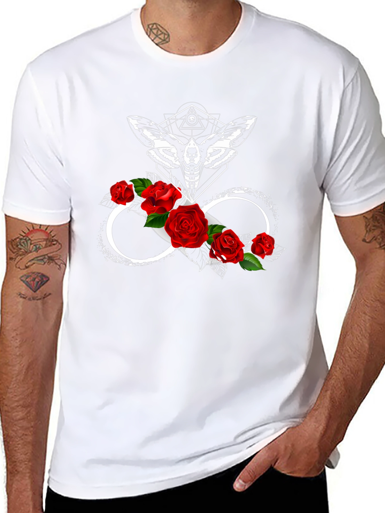 Moth Infinity Roses Black T-Shirt - Gothic Aesthetic