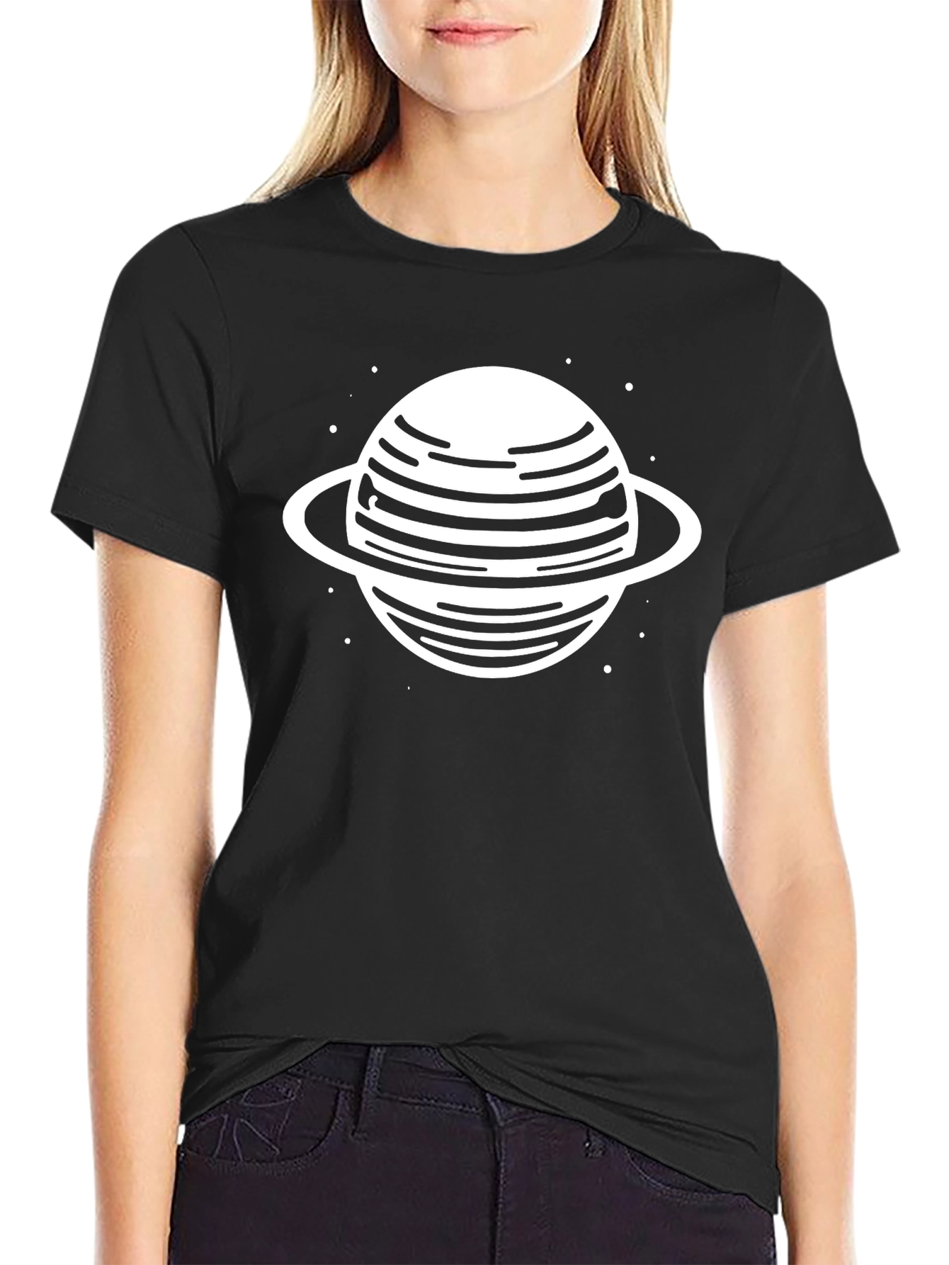 Saturn Graphic Tee - Trendy Black Cotton Blend T-Shirt