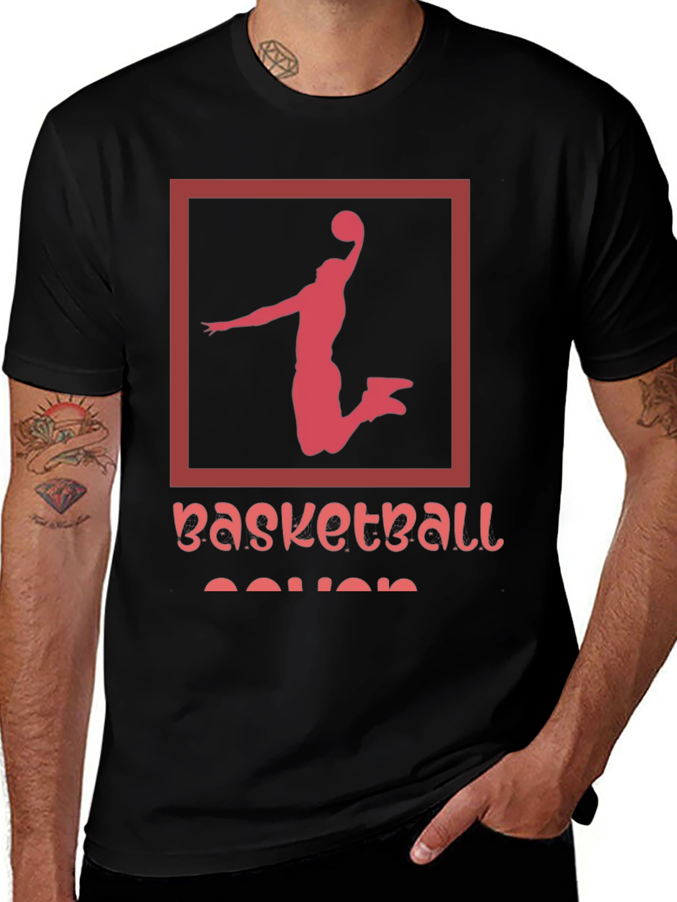 Basketball Player Graphic Tee - Black Cotton T-Shirt