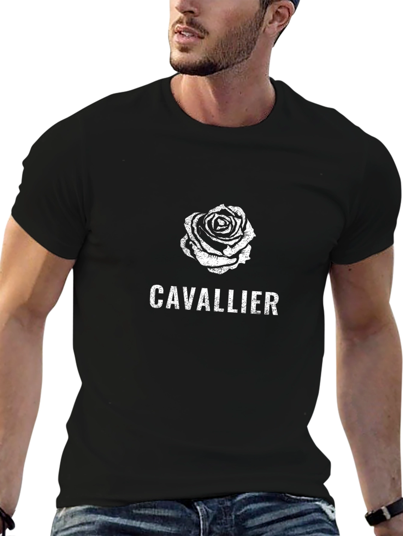 Cavalier Rose Graphic Tee - Stylish Black Cotton T-Shirt